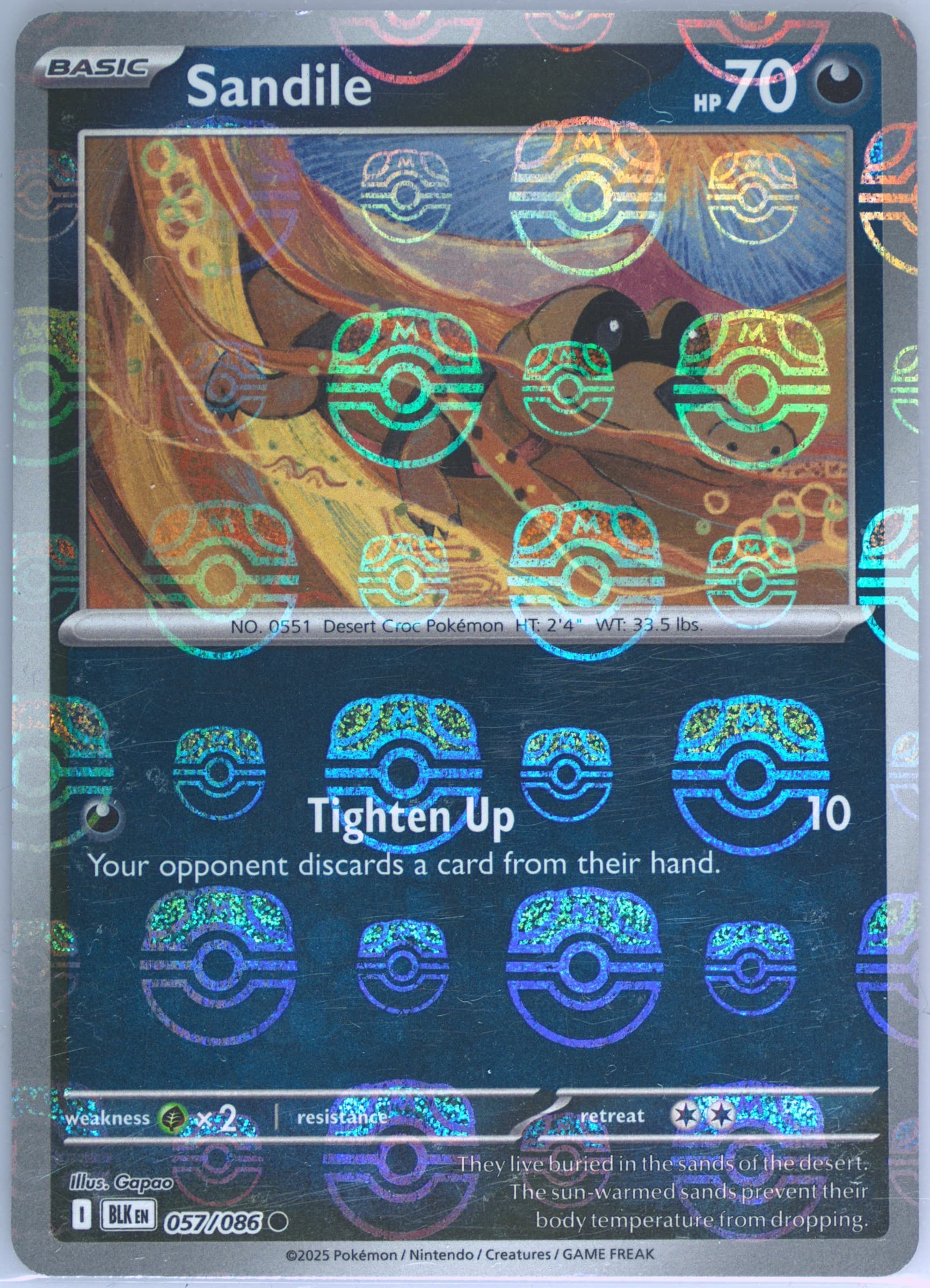 Sandile Master Ball Reverse Holo (057) 2025 Pokemon Blk EN-Black Bolt