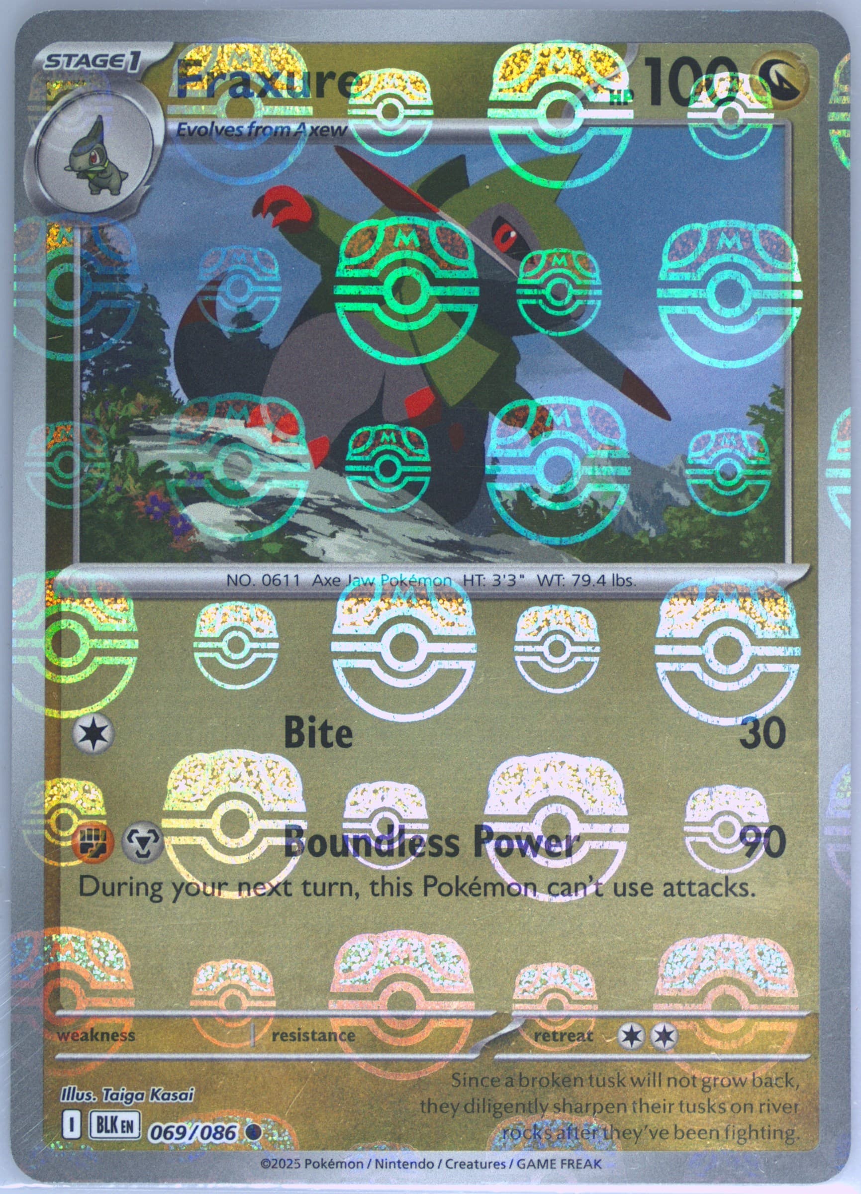 Fraxure Master Ball Reverse Holo (069) 2025 Pokemon Blk EN-Black Bolt