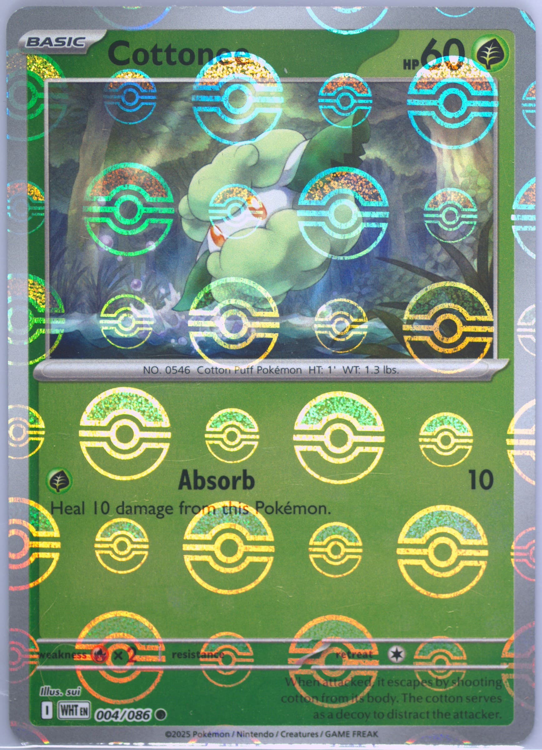 Cottonee Poke Ball Reverse Holo (004) 2025 Pokemon Wht EN-White Flare