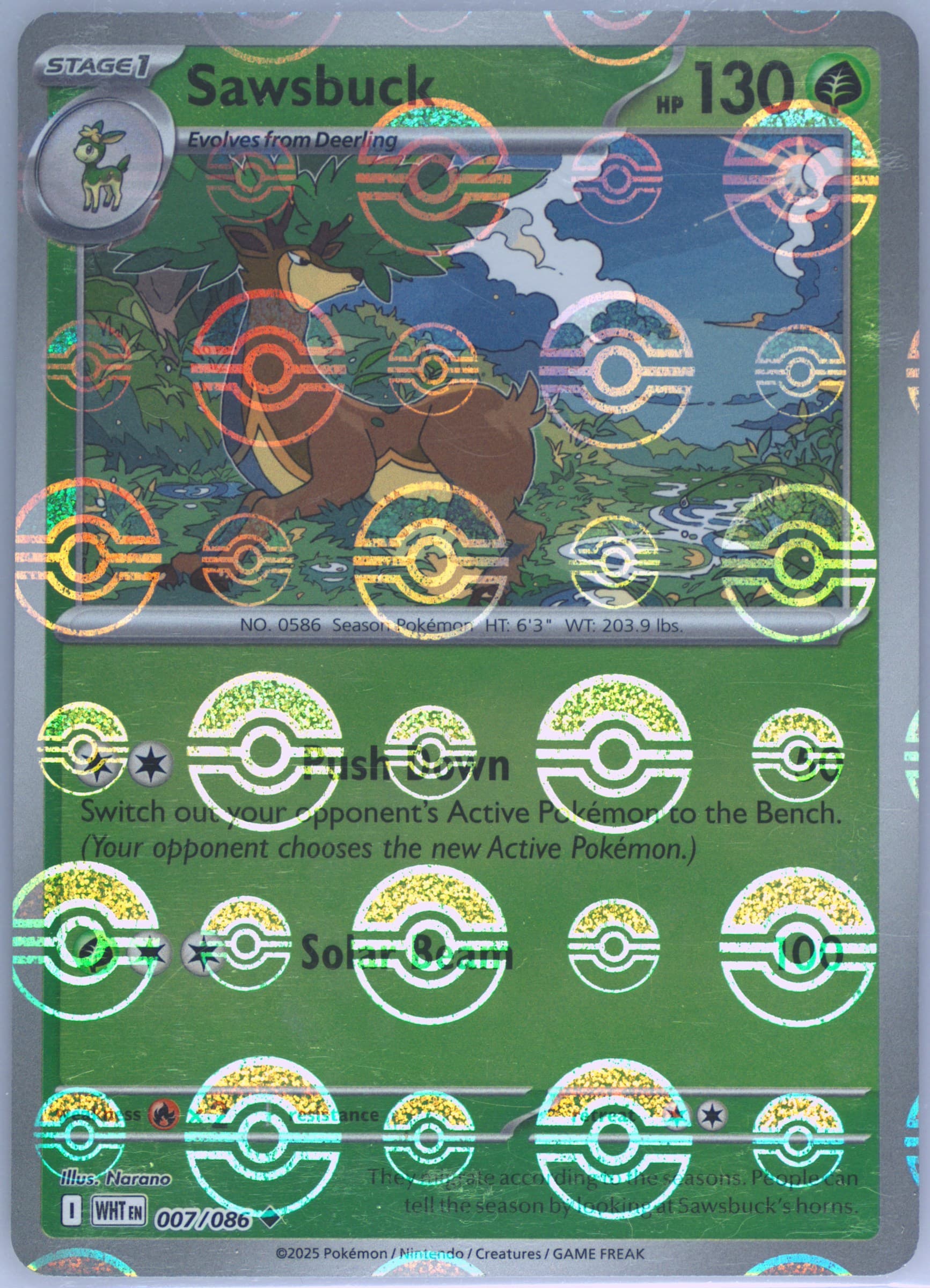 Sawsbuck Poke Ball Reverse Holo (007) 2025 Pokemon Wht EN-White Flare