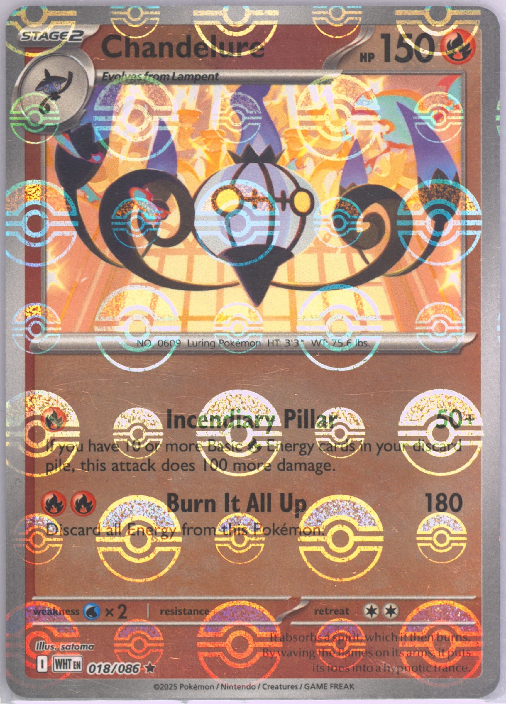 Chandelure Poke Ball Reverse Holo (018) 2025 Pokemon Wht EN-White Flare