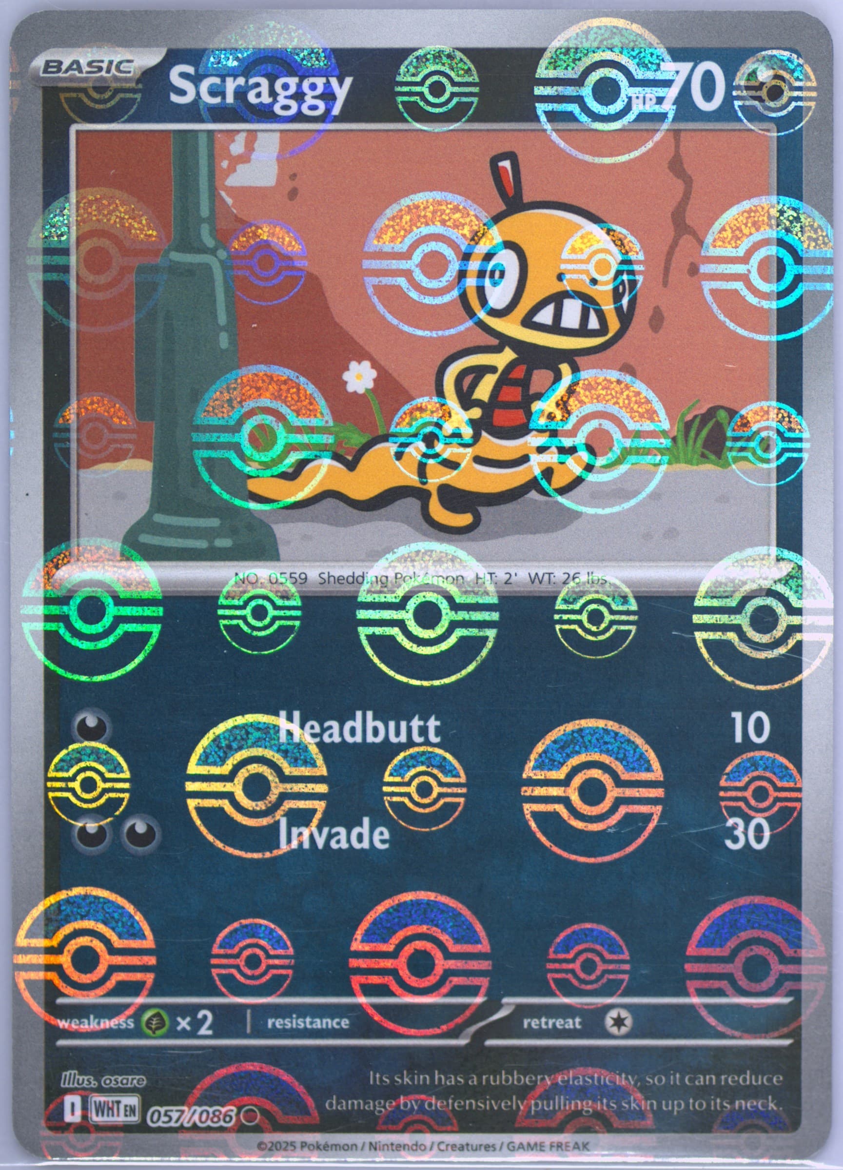 Scraggy Poke Ball Reverse Holo (057) 2025 Pokemon Wht EN-White Flare