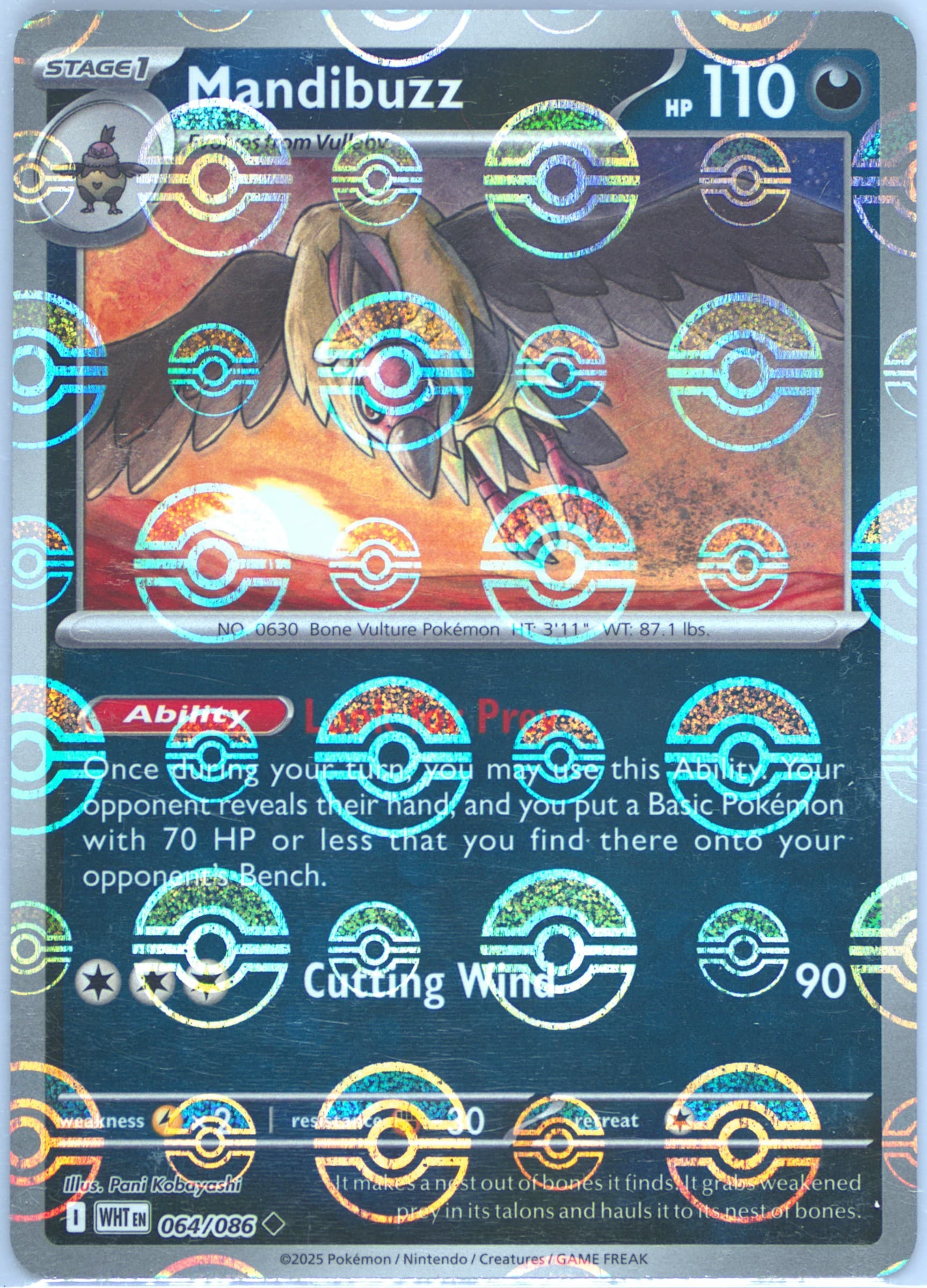 Mandibuzz Poke Ball Reverse Holo (064) 2025 Pokemon Wht EN-White Flare