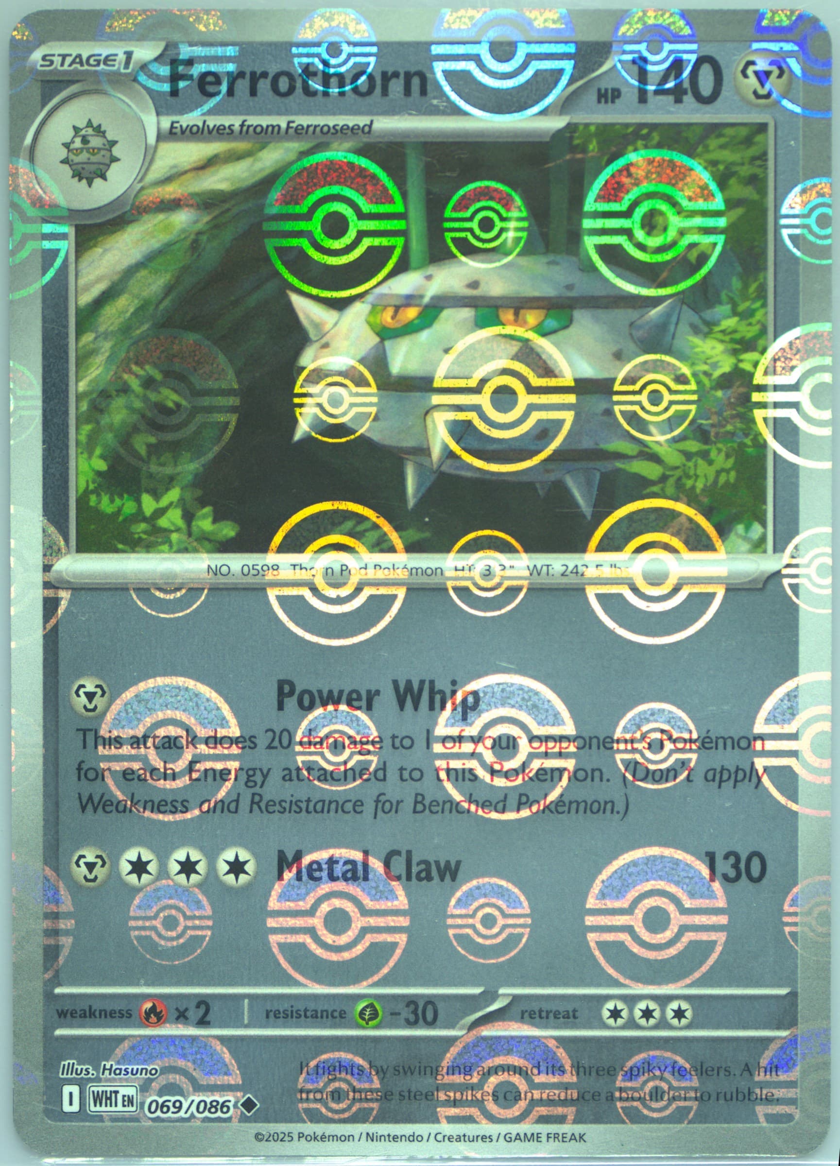 Ferrothorn Poke Ball Reverse Holo (069) 2025 Pokemon Wht EN-White Flare