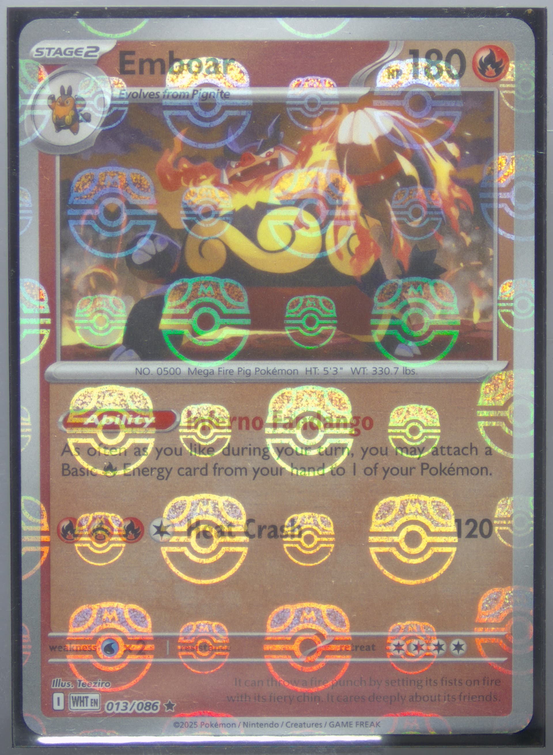 Emboar Master Ball Reverse Holo (013) 2025 Pokemon Wht EN-White Flare