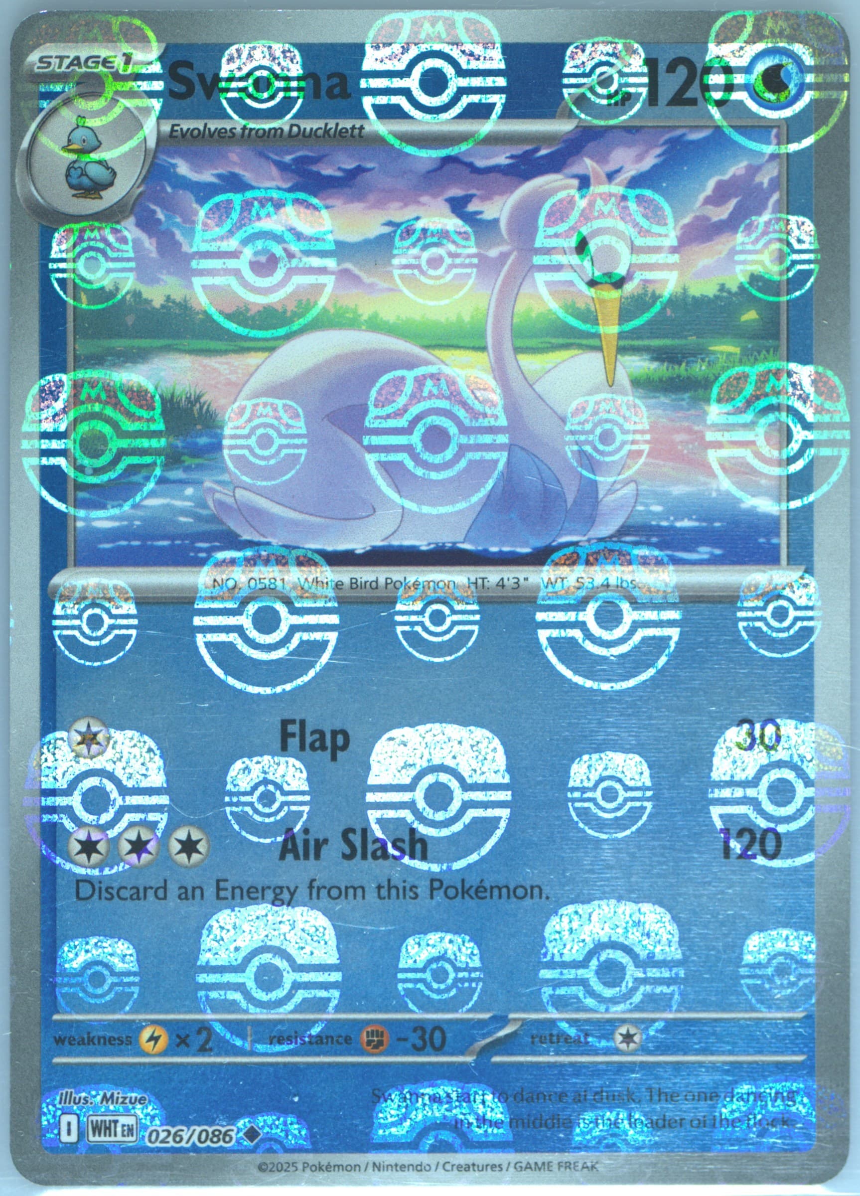 Swanna Master Ball Reverse Holo (026) 2025 Pokemon Wht EN-White Flare