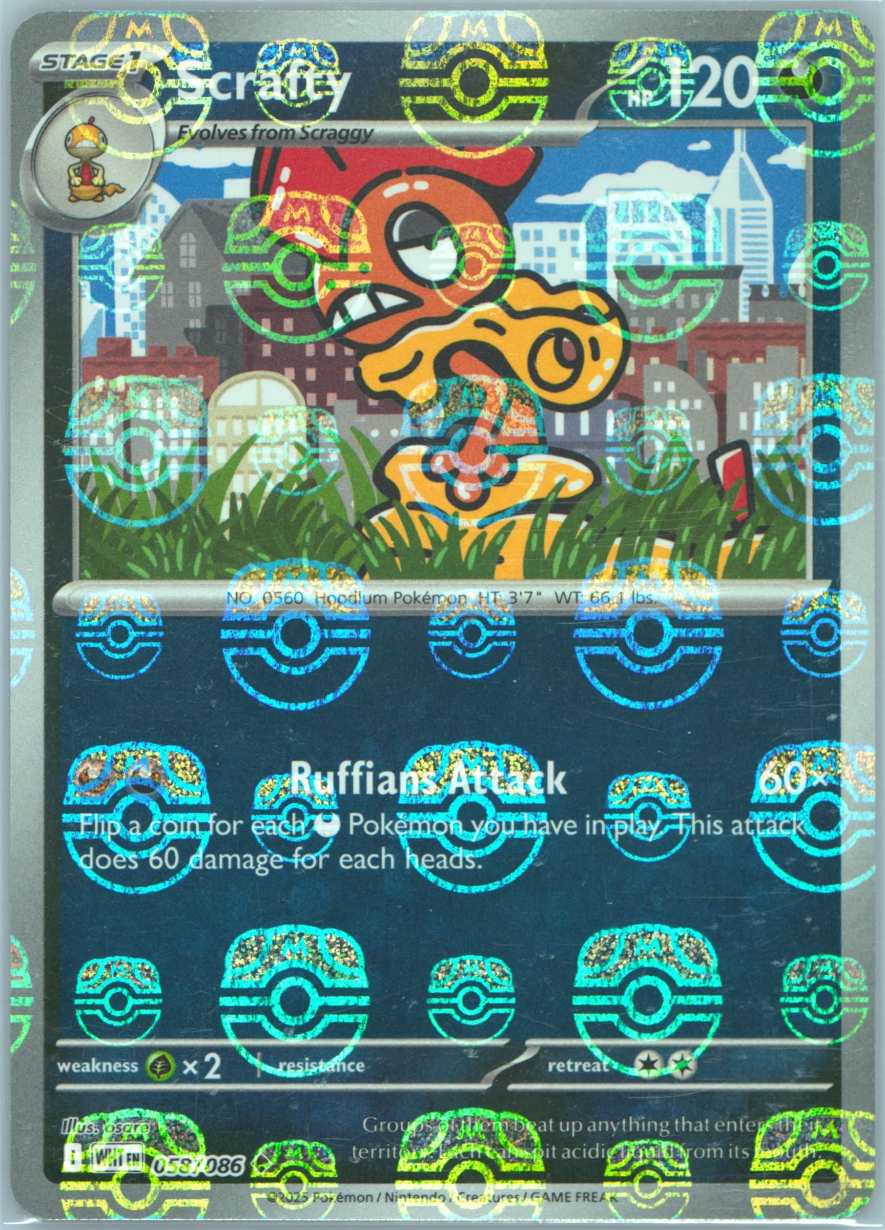 Scrafty Master Ball Reverse Holo (058) 2025 Pokemon Wht EN-White Flare