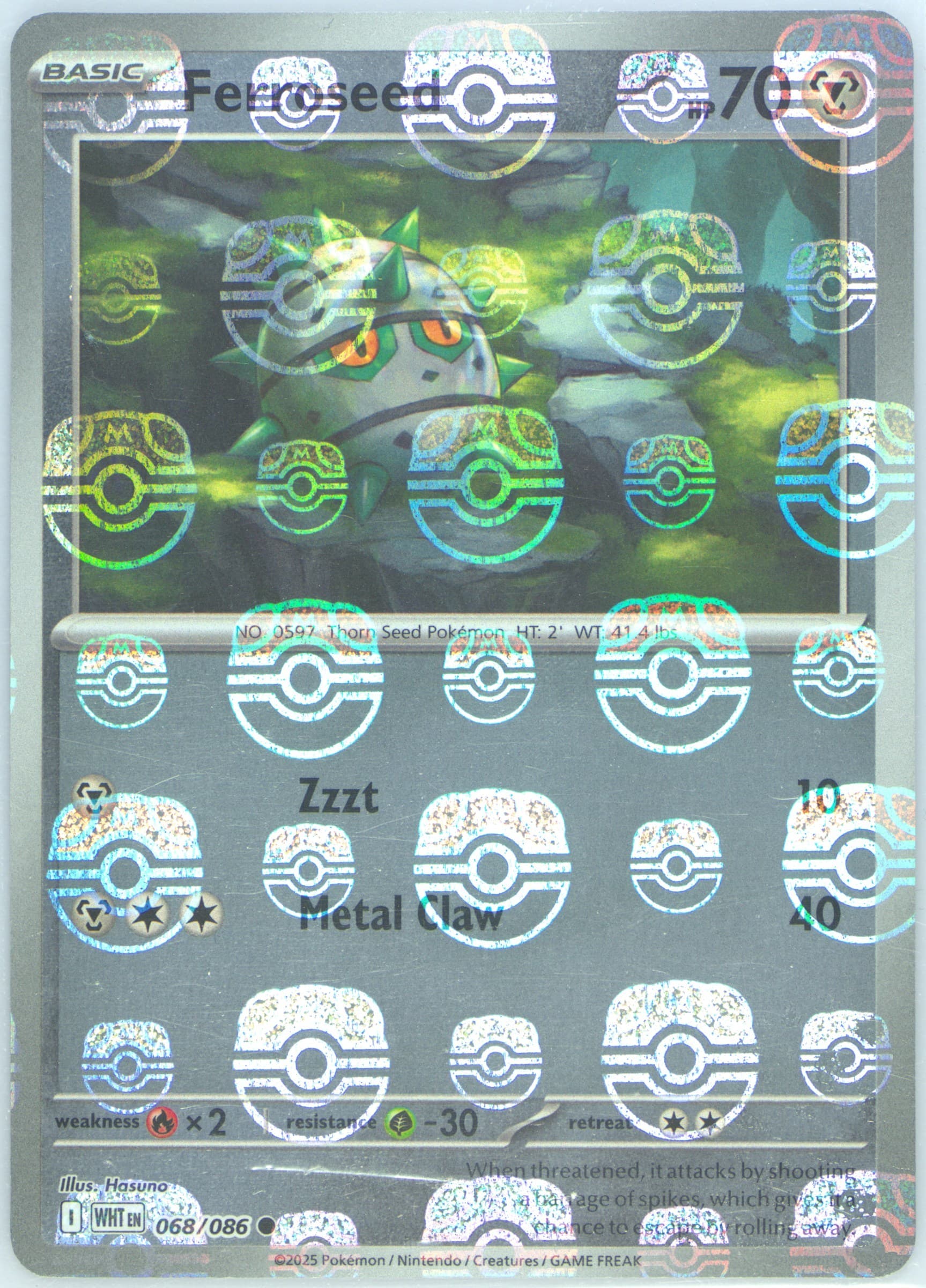 Ferroseed Master Ball Reverse Holo (068) 2025 Pokemon Wht EN-White Flare