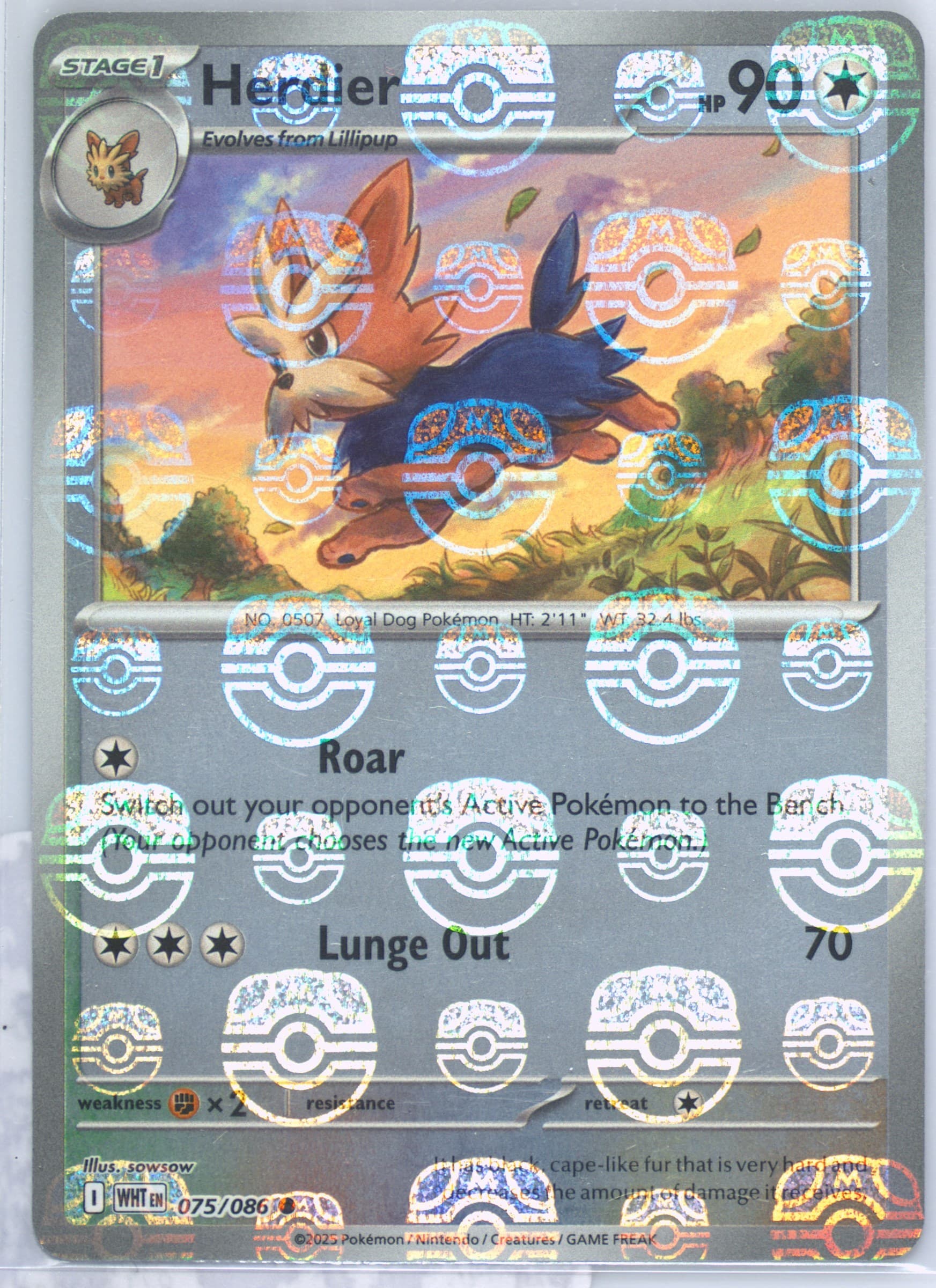 Herdier Master Ball Reverse Holo (075) 2025 Pokemon Wht EN-White Flare