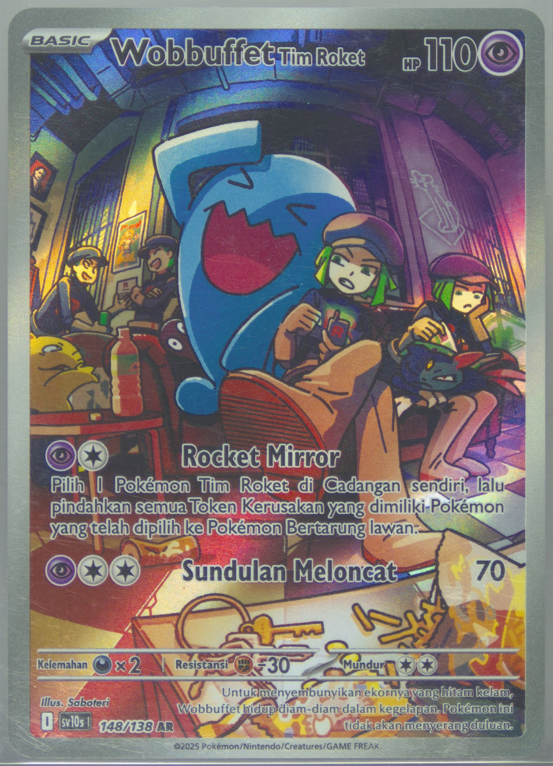 Team Rocket's Wobbuffet Art Rare (148) 2025 Pokemon Indonesian Sv10s I-Presence of Champions