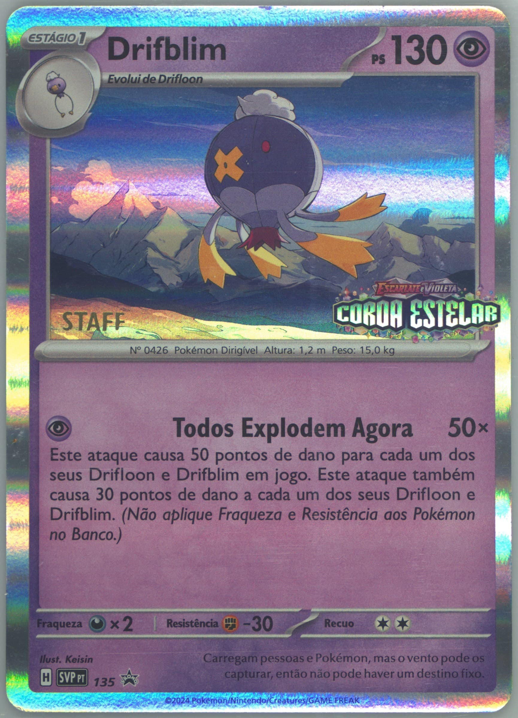 Drifblim Stellar Crown Prerelease-Staff (135) 2024 Pokemon Portuguese Svp PT-SV Black Star Promo