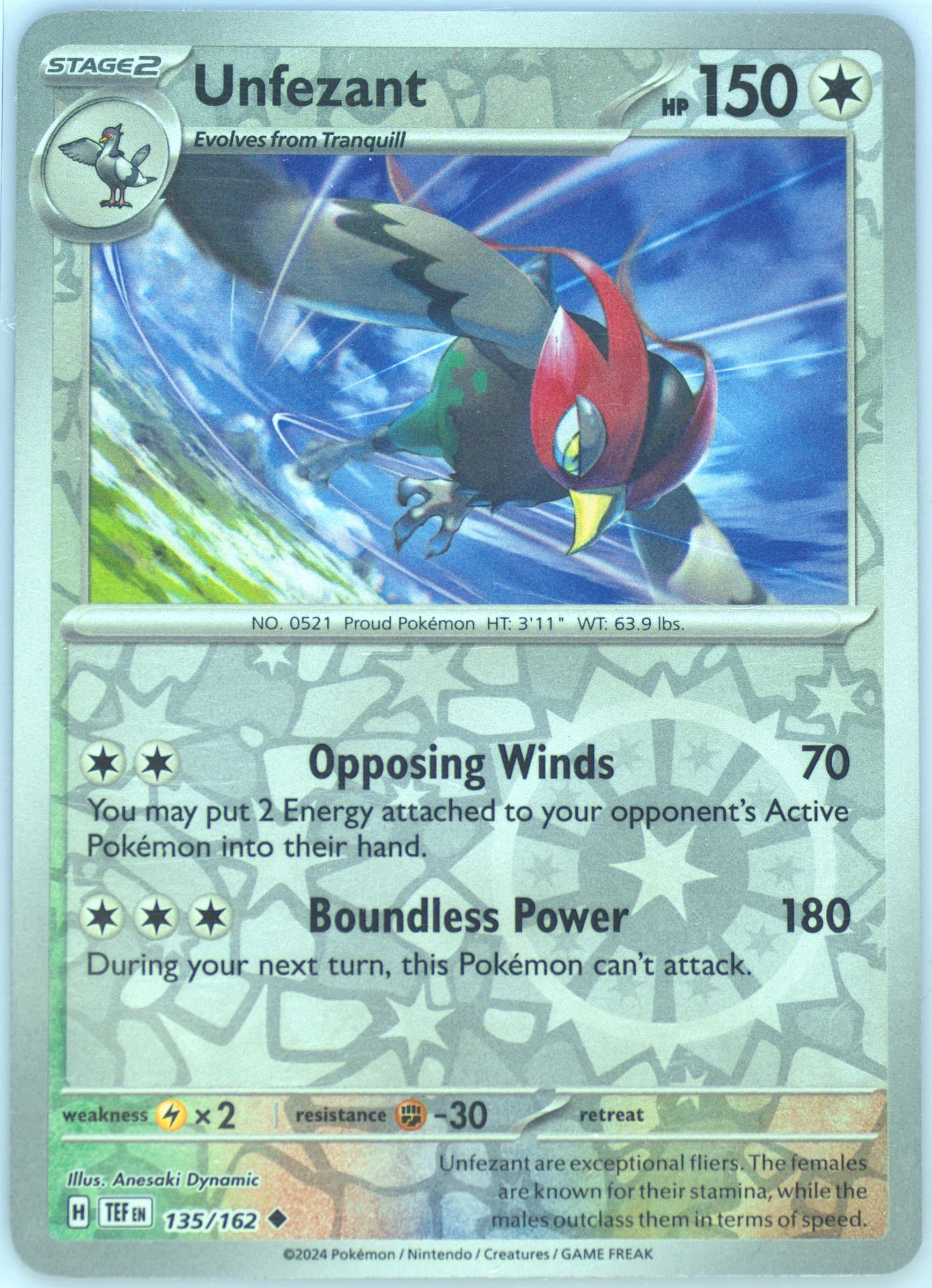Unfezant Reverse Holo (135) 2024 Pokemon Tef EN-Temporal Forces