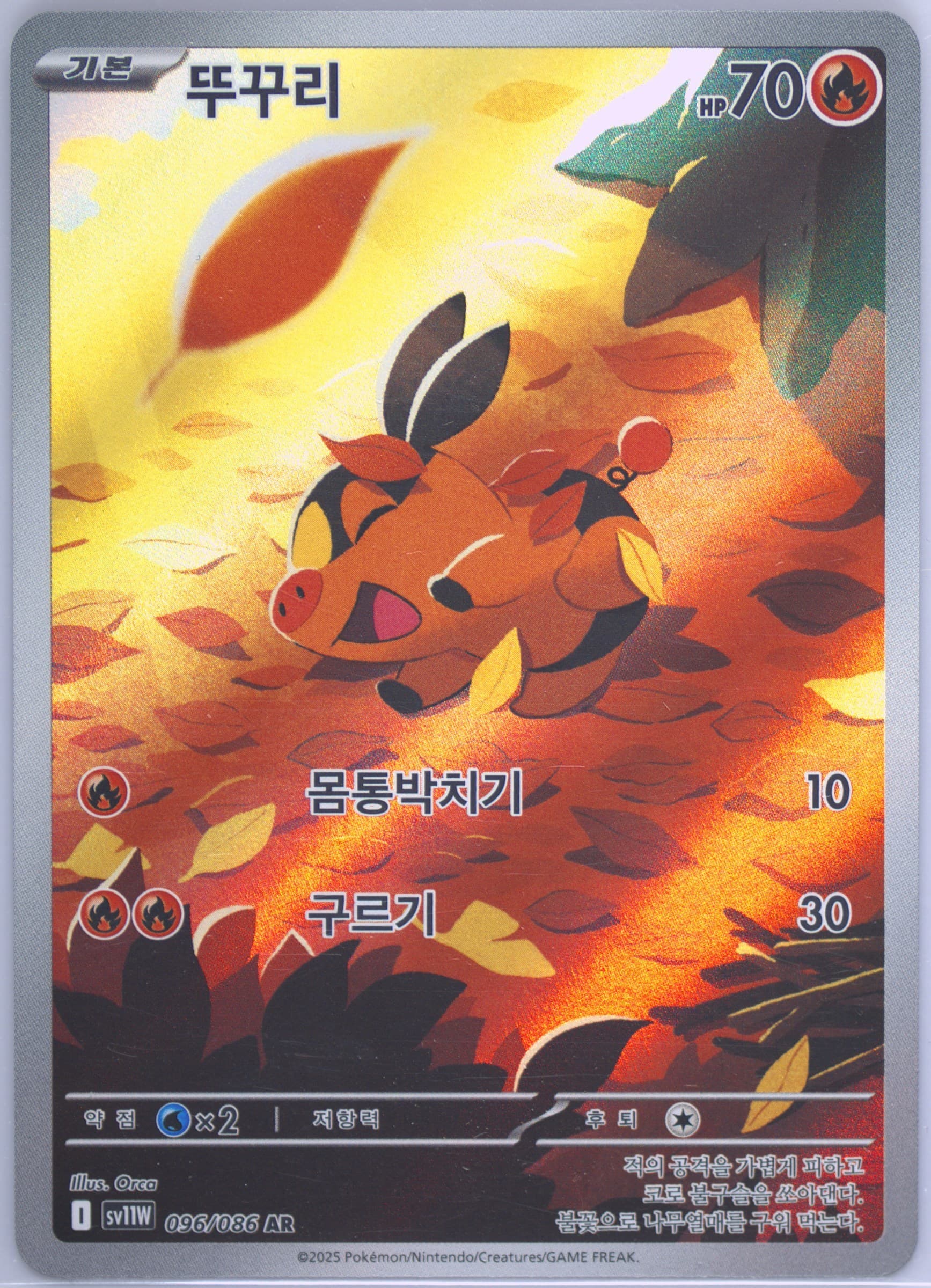 Tepig Art Rare (096) 2025 Pokemon Korean Sv11w-White Flare