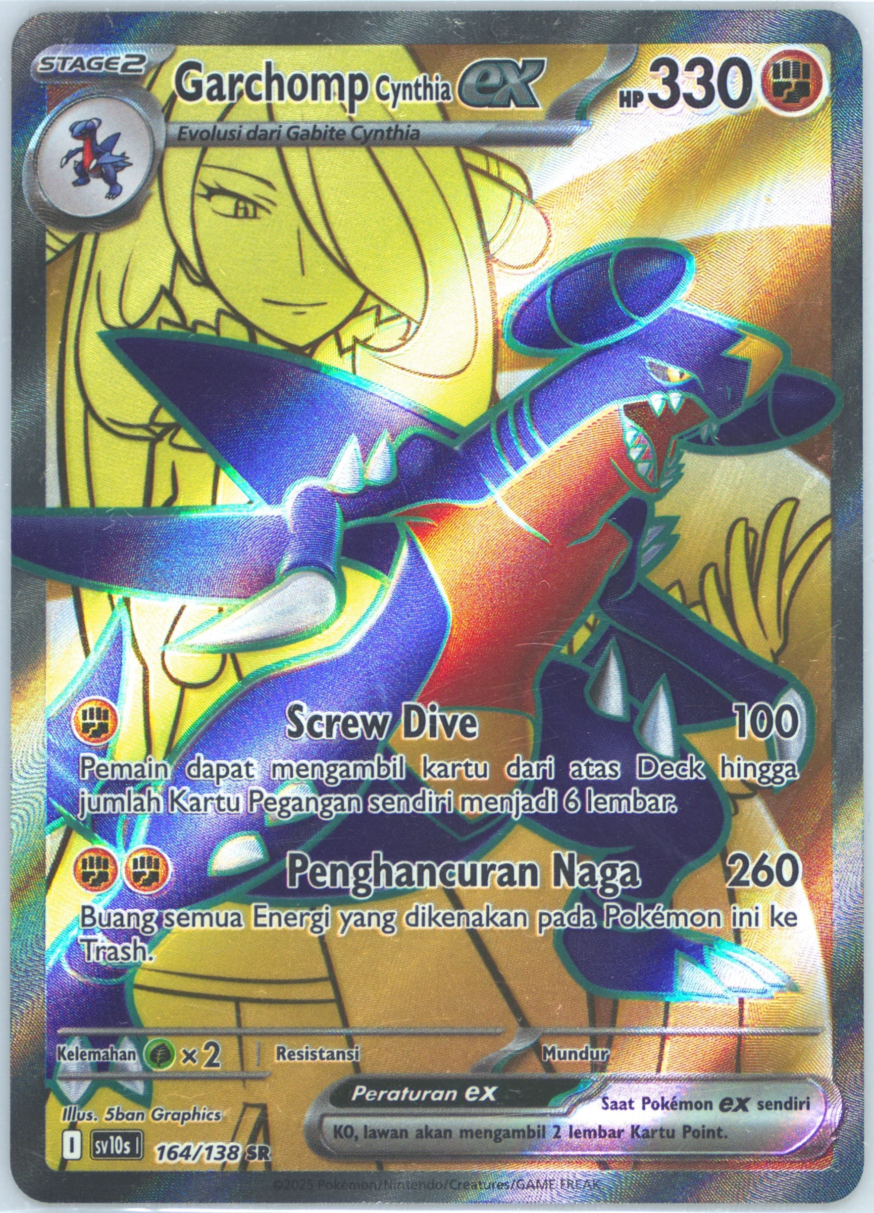 Cynthia's Garchomp EX Super Rare (164) 2025 Pokemon Indonesian Sv10s I-Presence of Champions