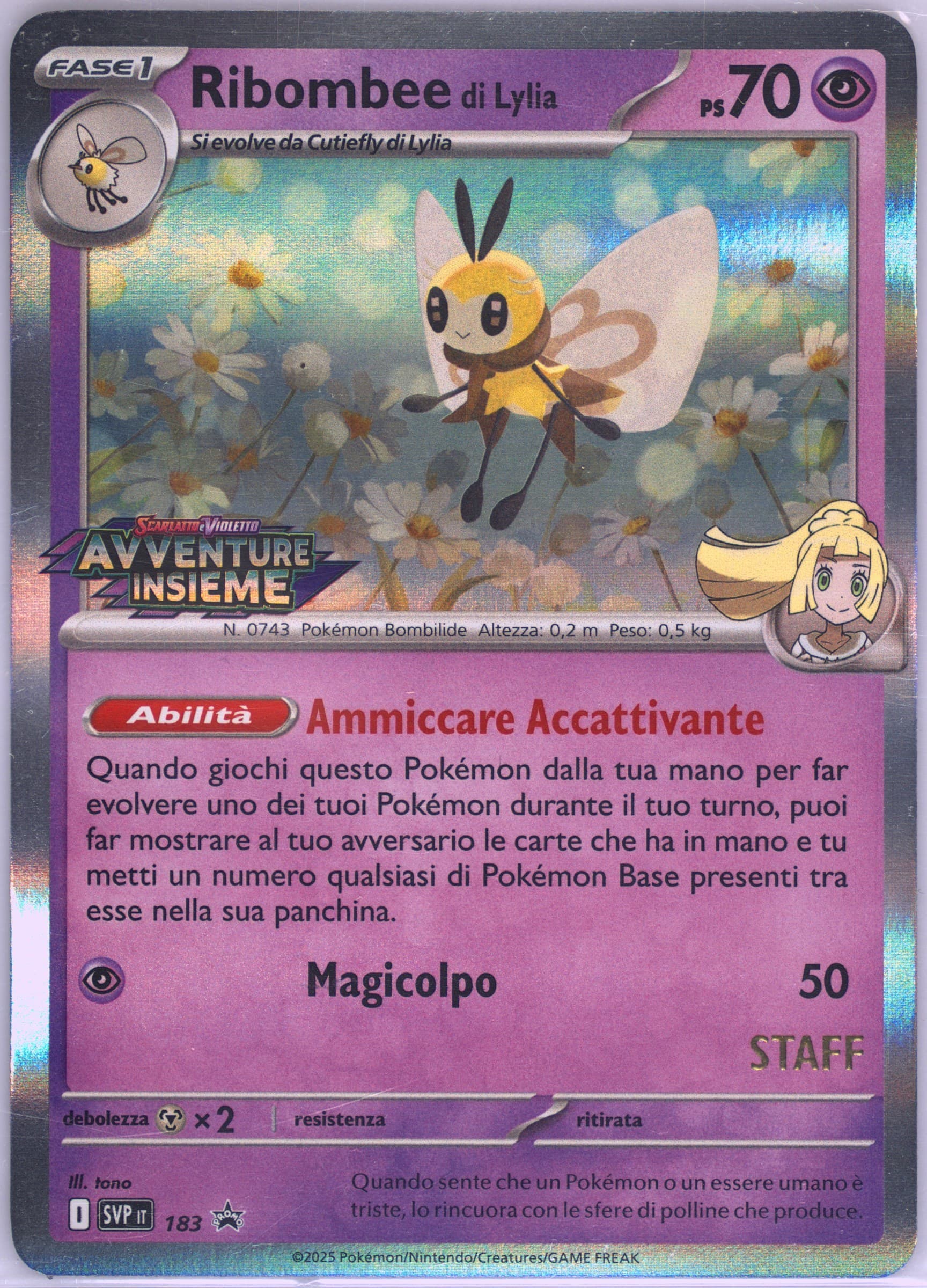Lillie's Ribombee Journey Together Prerelease-Staff (183) 2025 Pokemon Italian Svp It-SV Black Star Promo