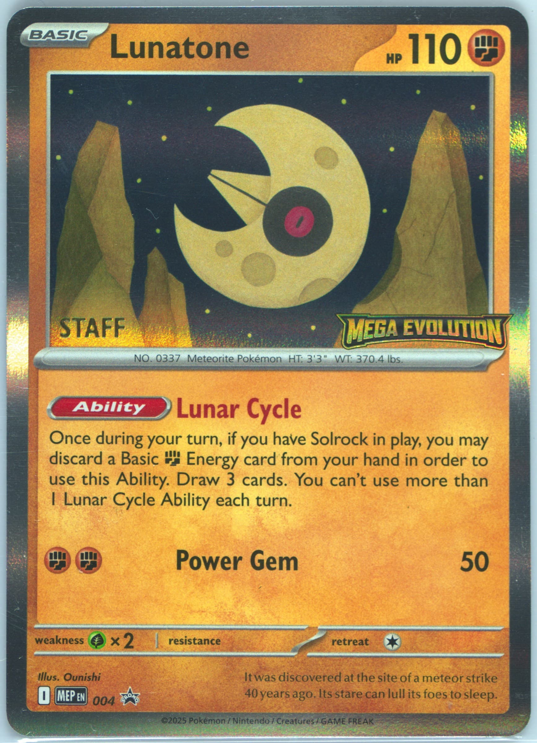 Lunatone Mega Evolution Prerelease-Staff (004) 2025 Pokemon Mep EN-Me Black Star Promo