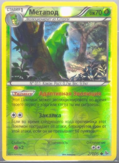 Metapod-Reverse Foil (2) 2015 Pokemon Russian XY Flashfire