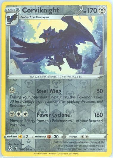 Corviknight-Reverse Foil (190) 2021 Pokemon Sword & Shield Fusion Strike