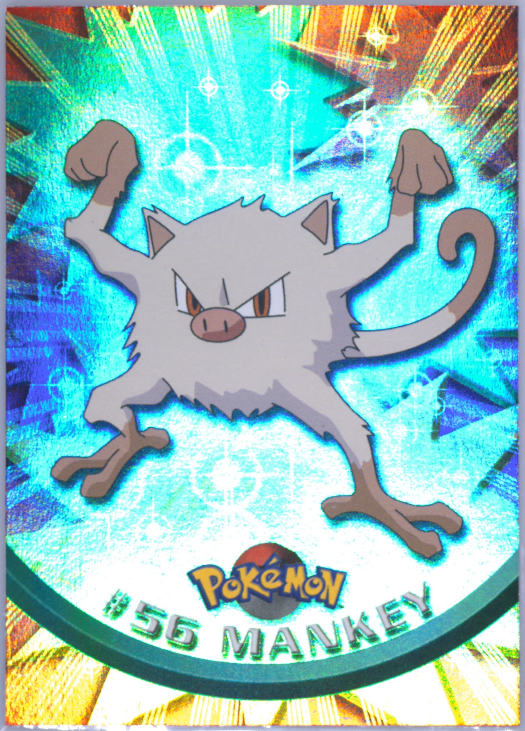 Mankey Rainbow Foil (56) 1999 Topps Pokemon TV