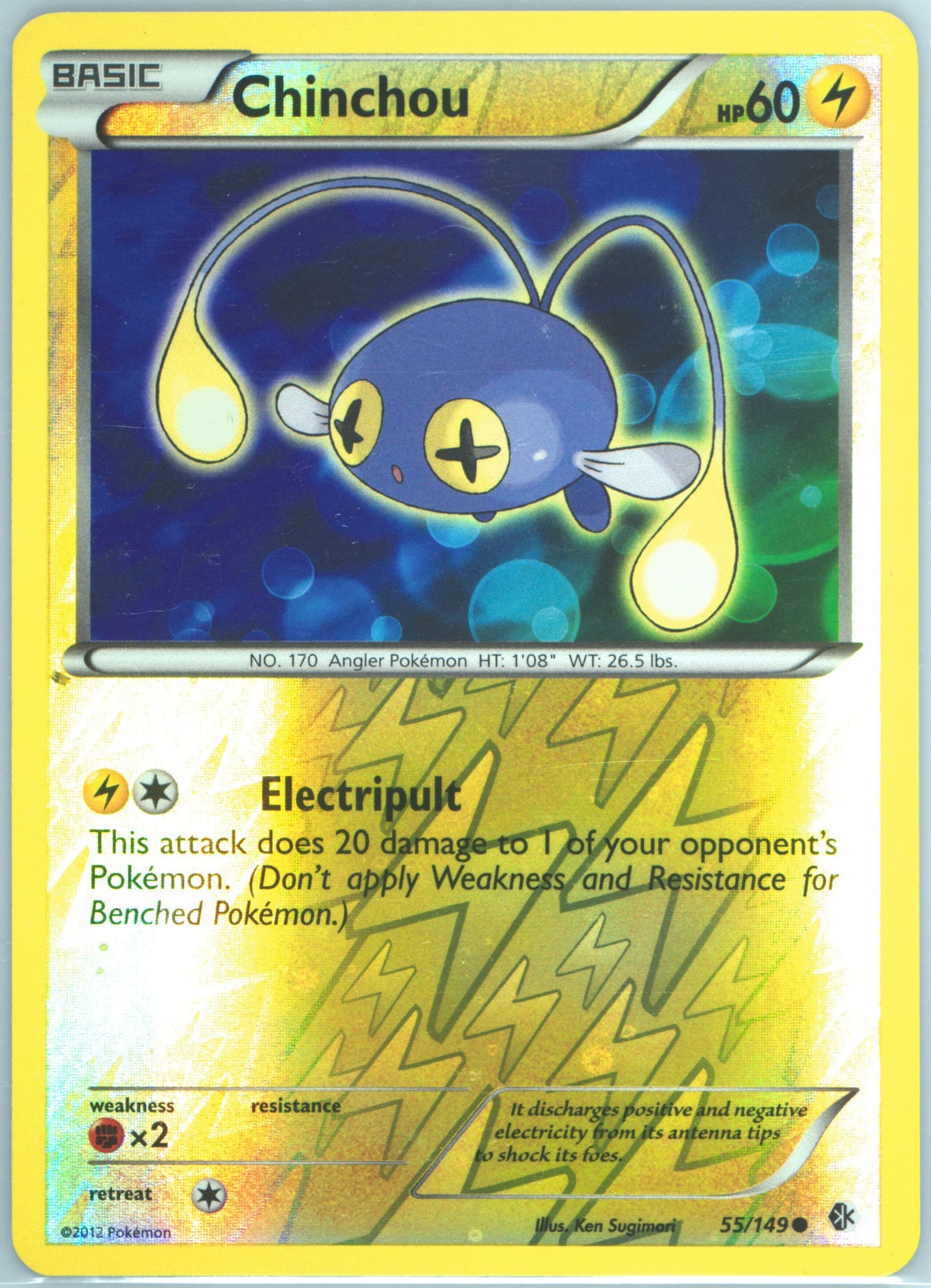 Chinchou-Reverse Foil (55) 2012 Pokemon Black & White Boundaries Crossed