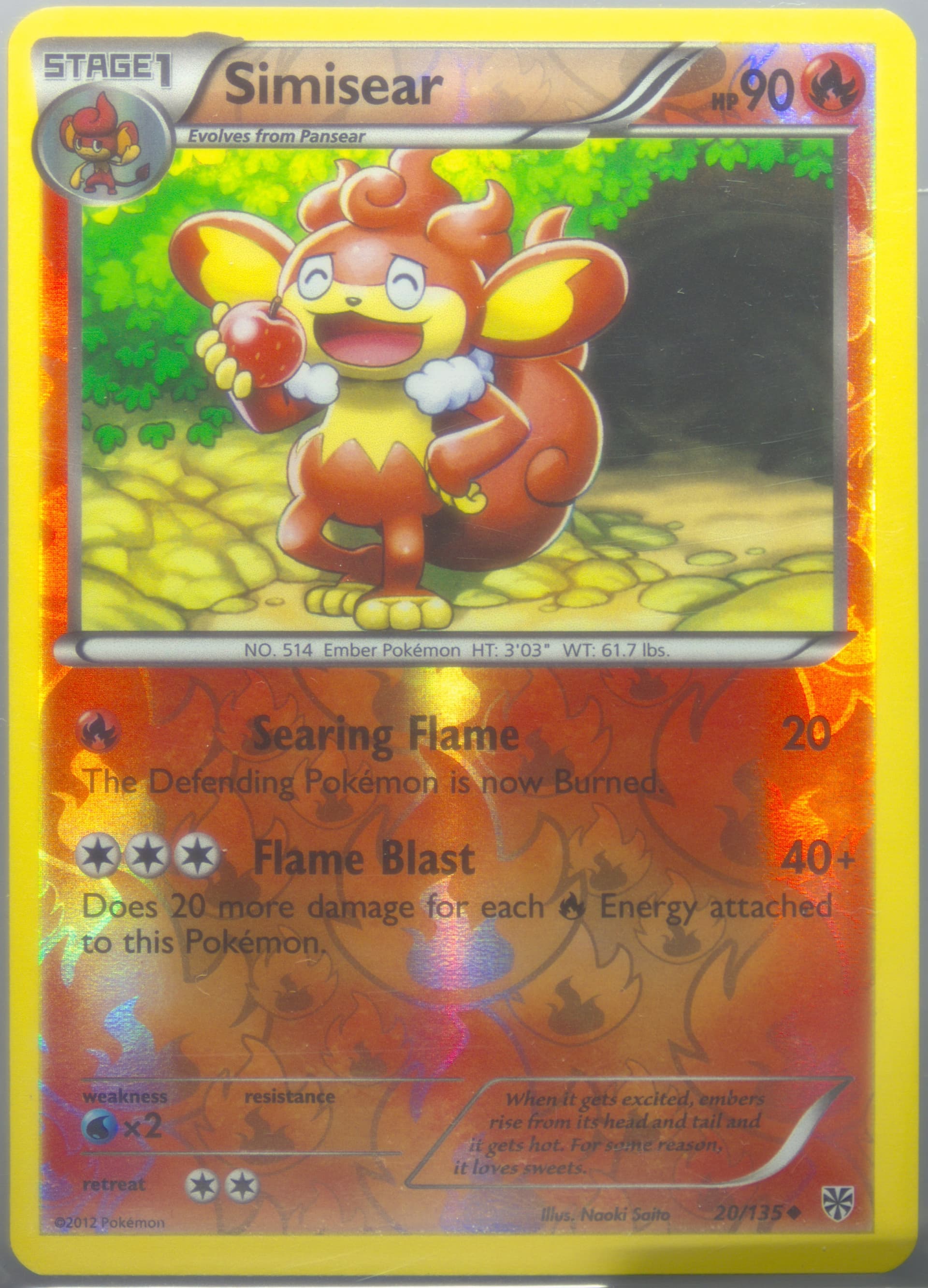 Simisear-Reverse Foil (20) 2013 Pokemon Black & White Plasma Storm