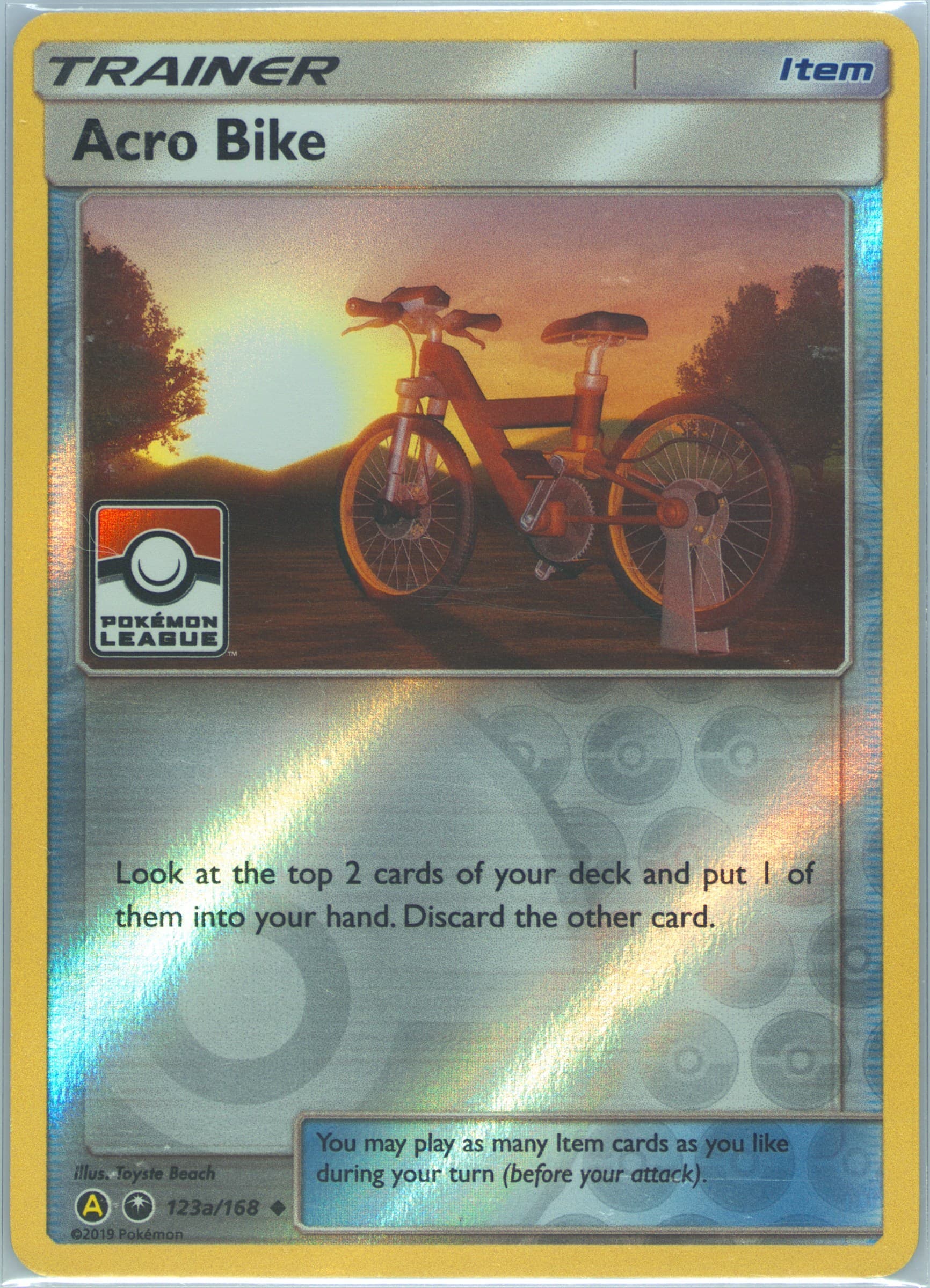 Acro Bike-Reverse Foil 2019 Yellow A Alternate Art Pokemon League (123a) 2018 Pokemon Sun & Moon Celestial Storm