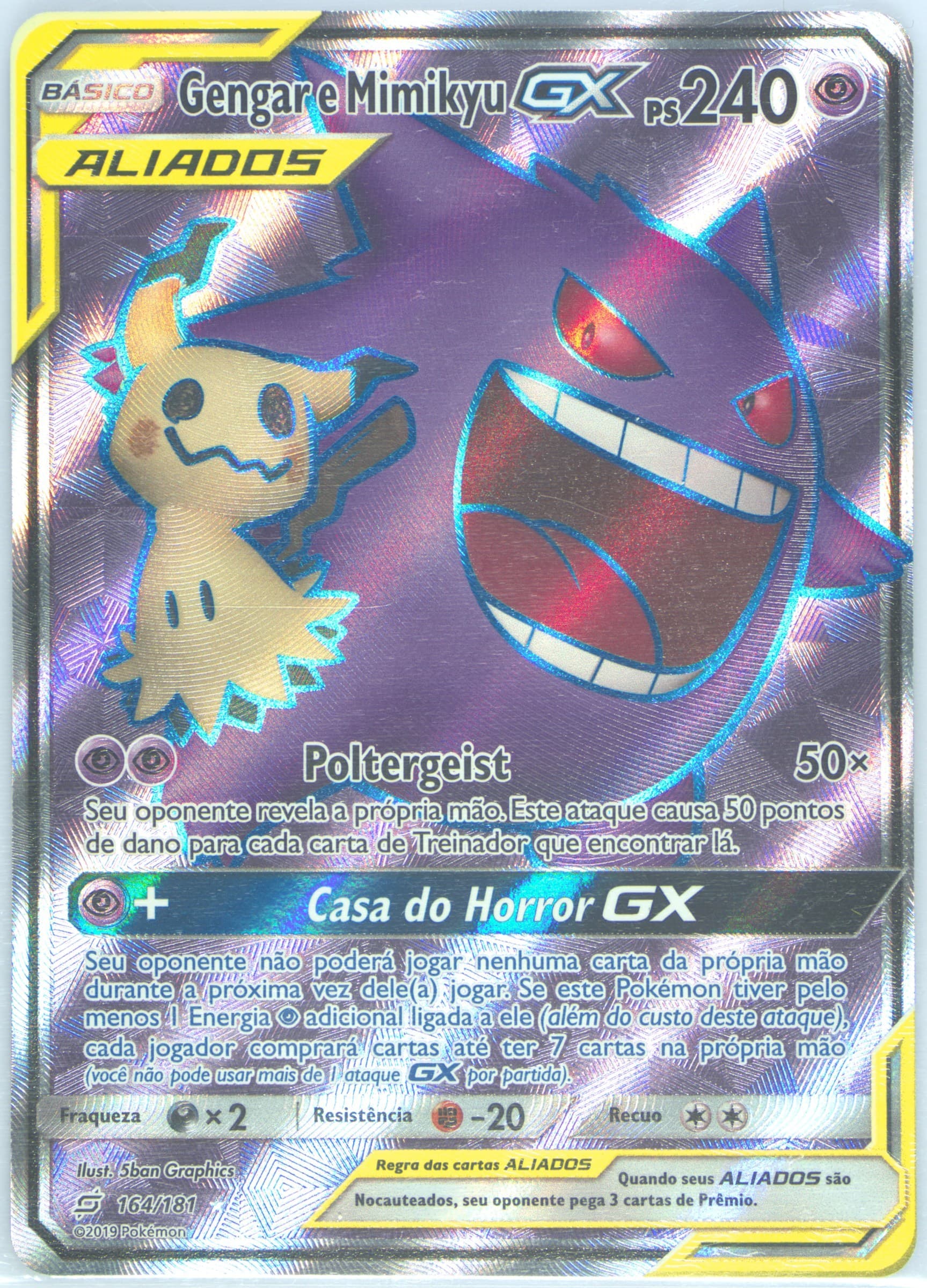 Full Art/Gengar E Mimikyu GX Portuguese (164) 2019 Pokemon Sun & Moon Team Up