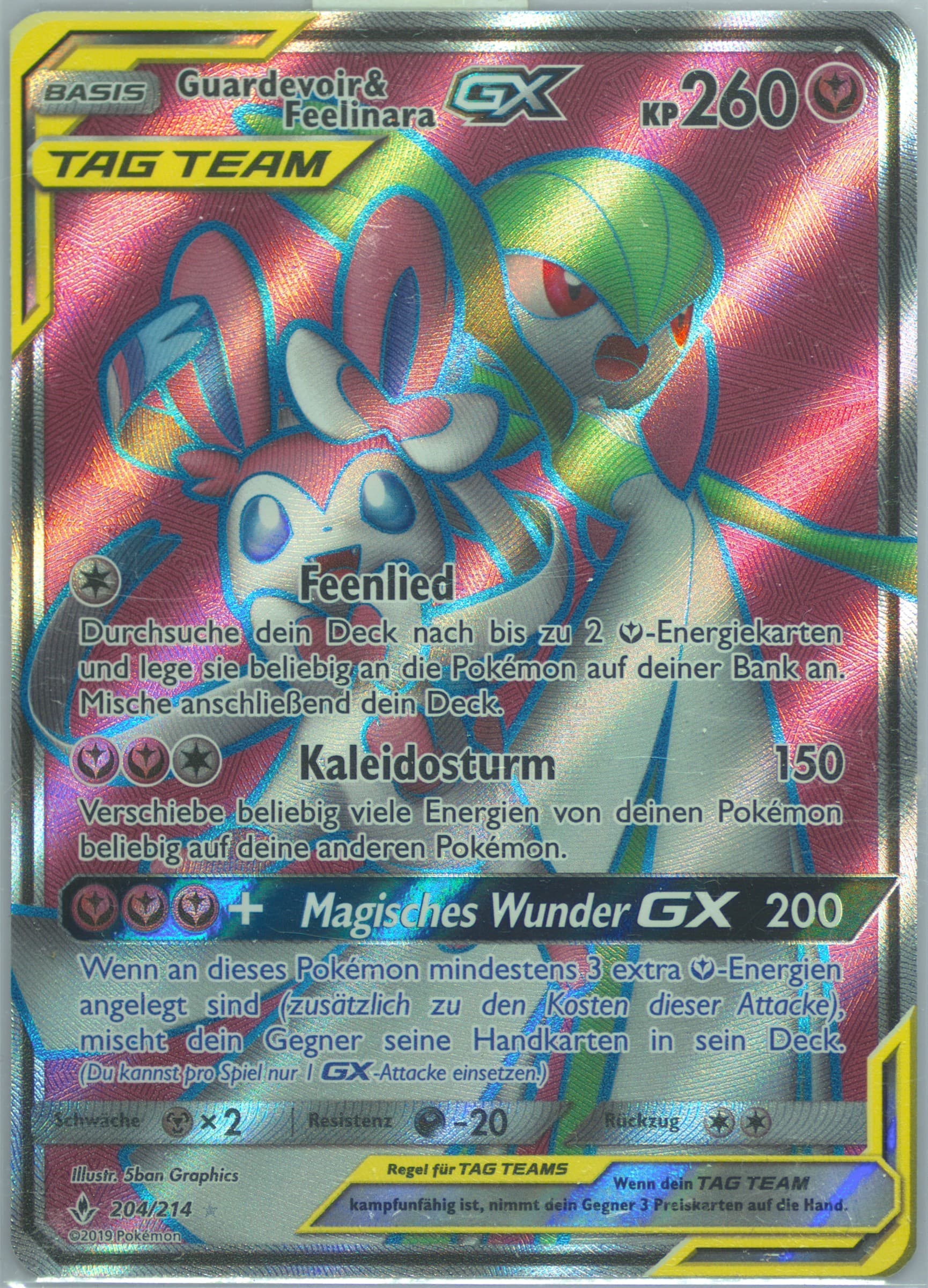 Full Art/Guardevoir & Feelinara GX German (204) 2019 Pokemon Sun & Moon Unbroken Bonds