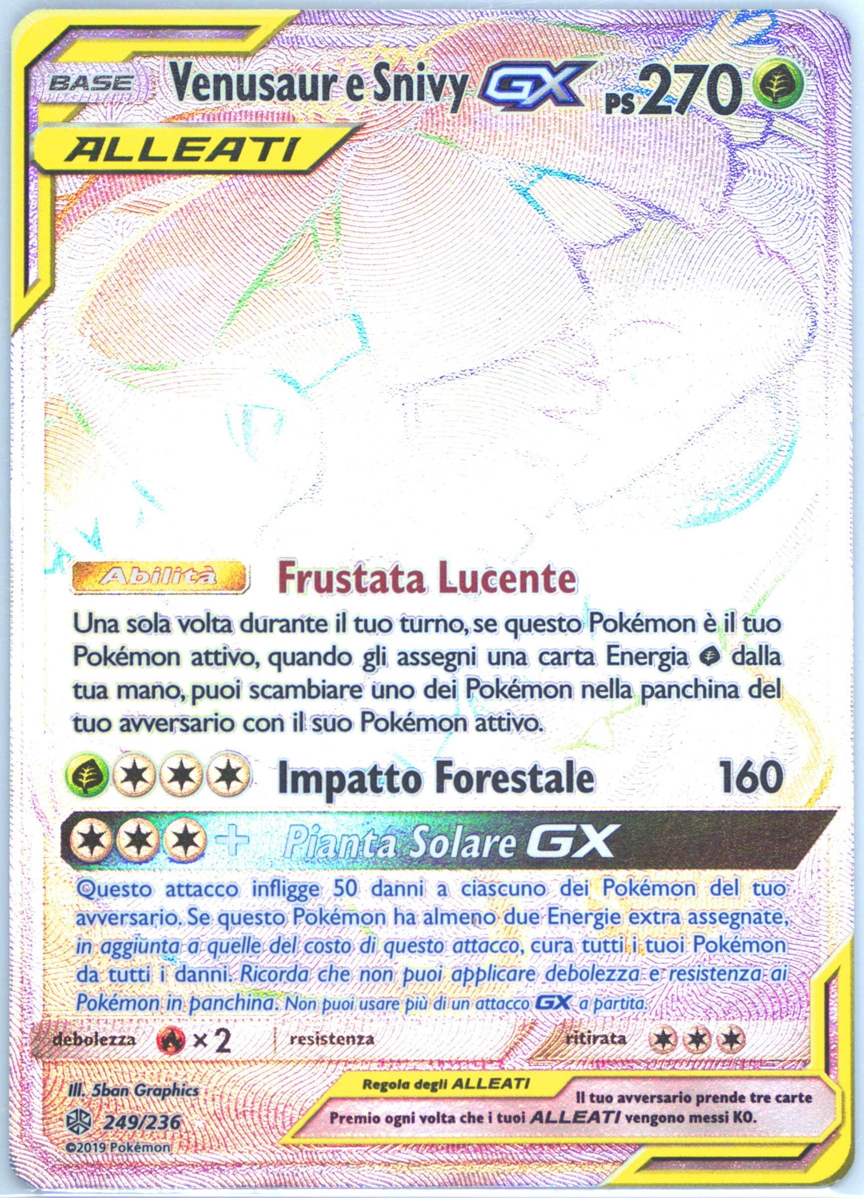 Full Art/Venusaur E Snivy GX Italian-Secret (249) 2019 Pokemon Sun & Moon Cosmic Eclipse