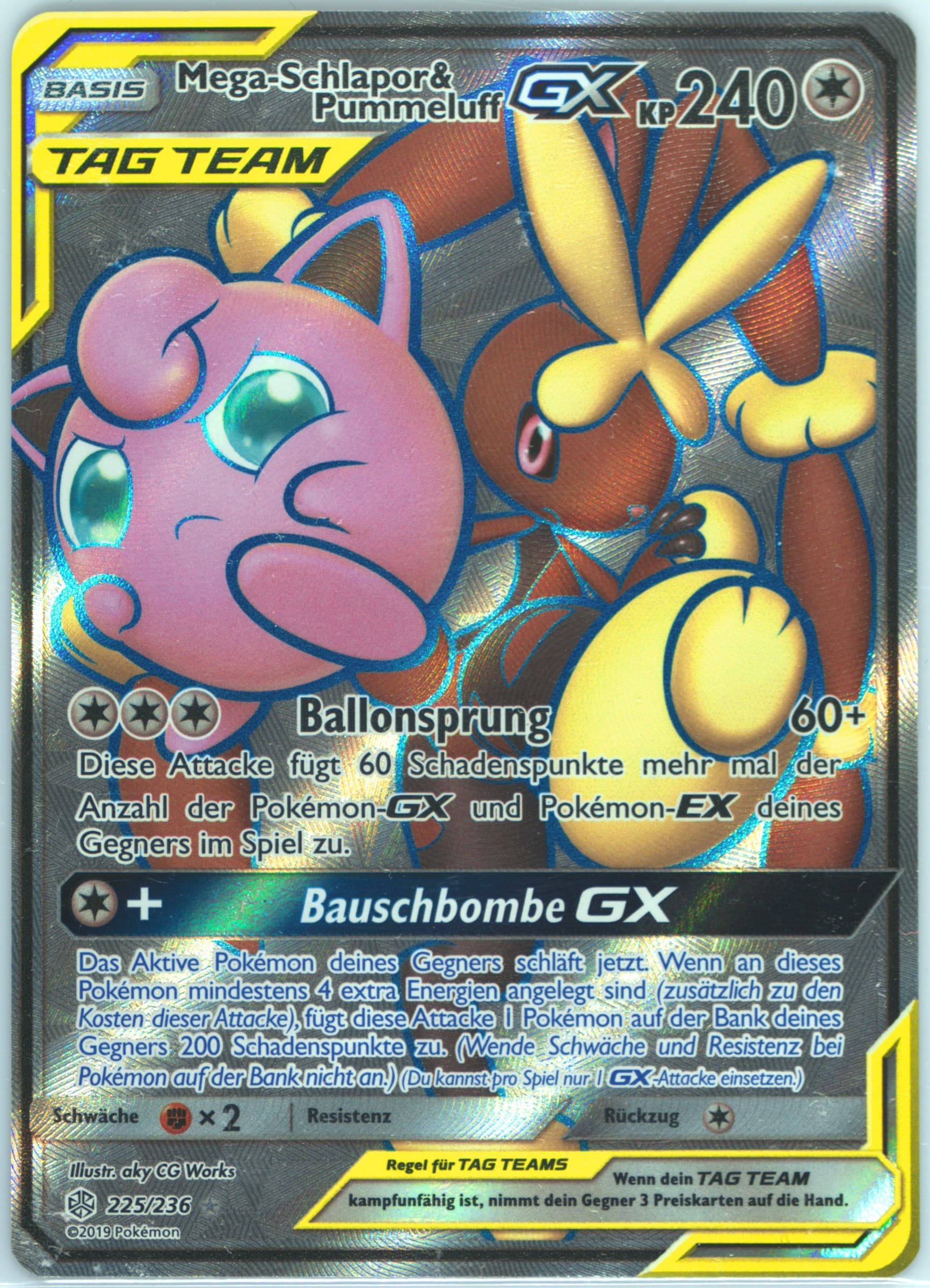 Full Art/Mega-Schlapor & Pummeluff GX German (225) 2019 Pokemon Sun & Moon Cosmic Eclipse