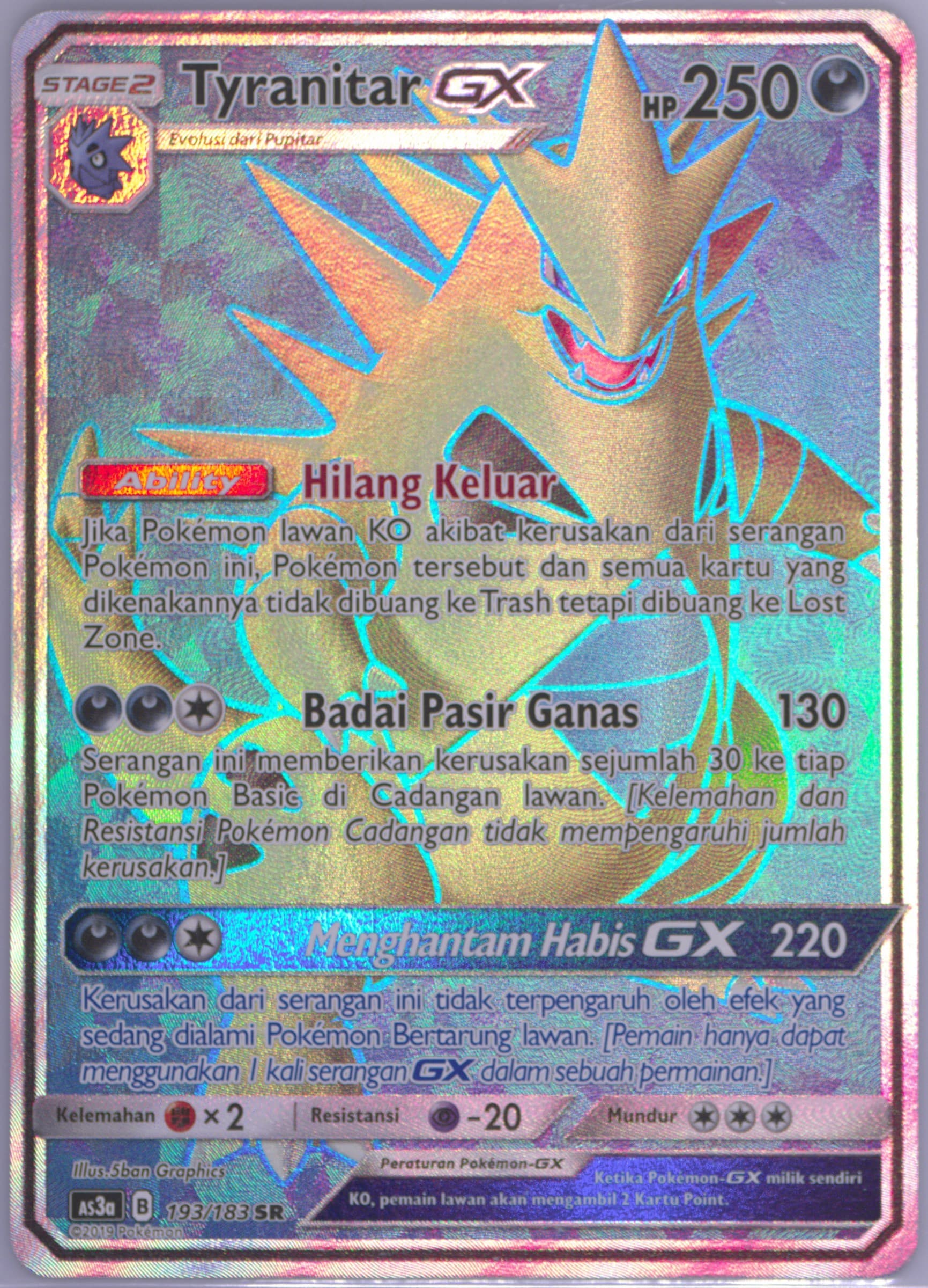 Full Art/Tyranitar GX Set A (193) 2019 Pokemon Indonesian Sun & Moon Hidden Shadow