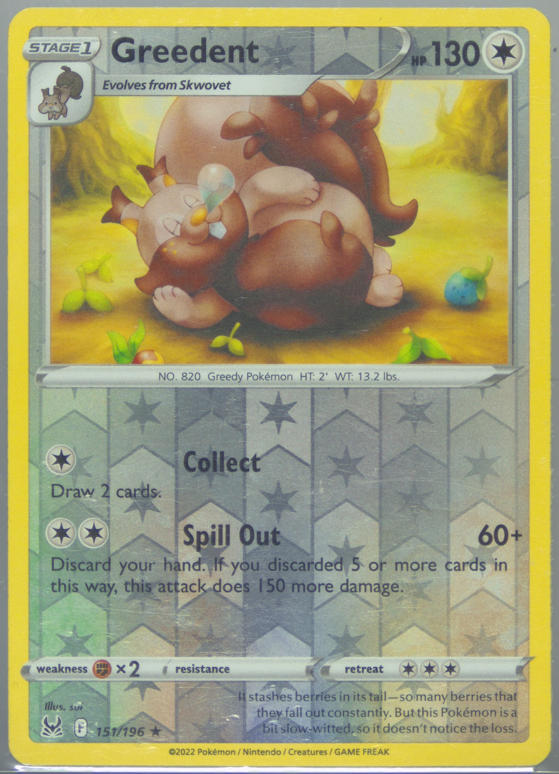 Greedent-Reverse Foil (151) 2022 Pokemon Sword & Shield Lost Origin