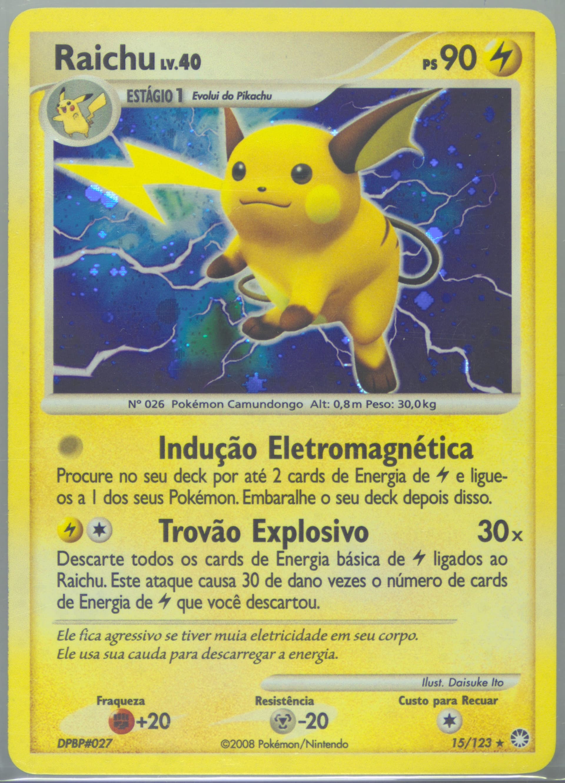 Raichu-Holo (15) 2008 Pokemon Portuguese Diamond & Pearl Mysterious Treasures