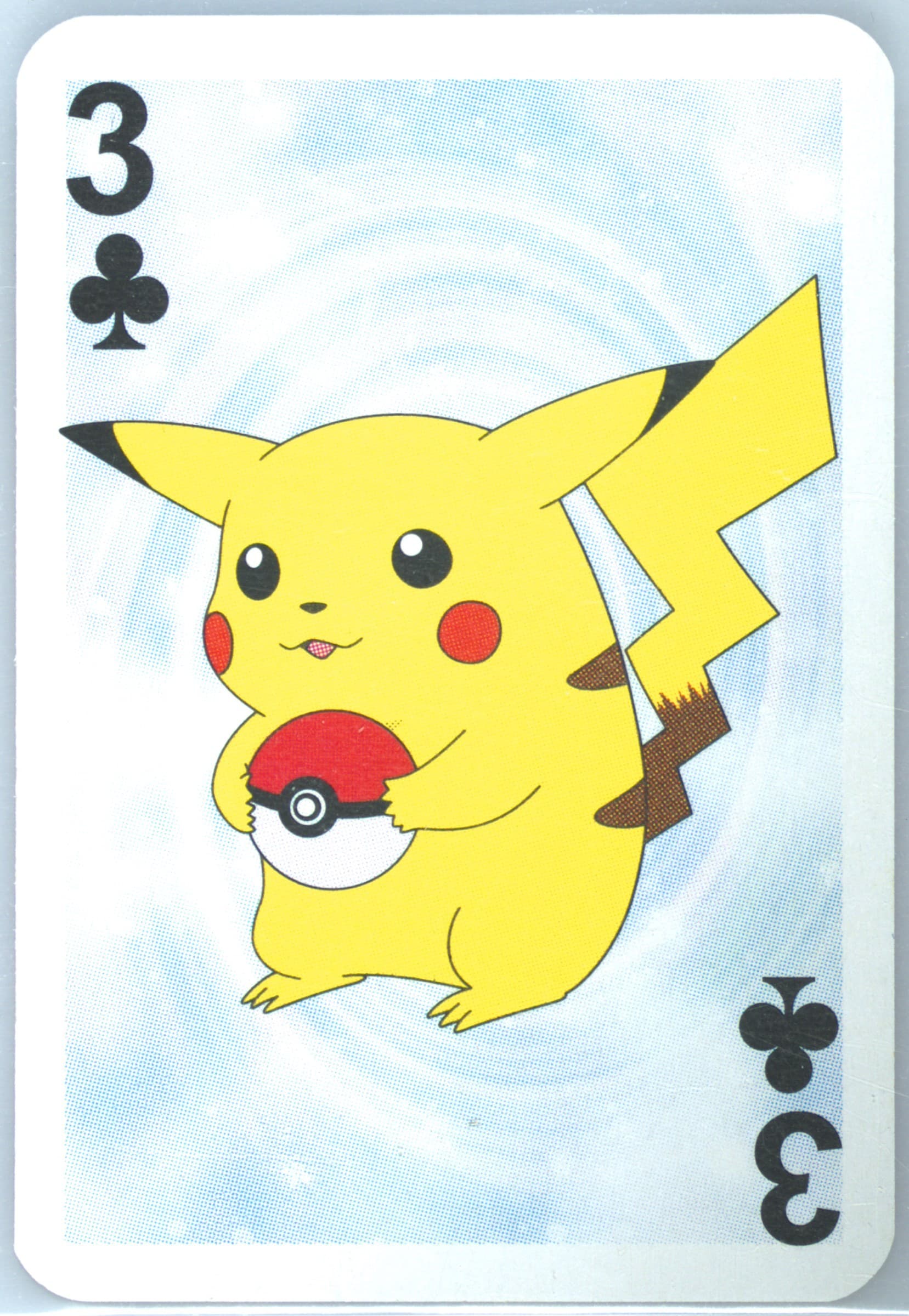 Pikachu 3 of Clubs 1999 Bicycle Pokemon Mini Playing Cards Blue Deck