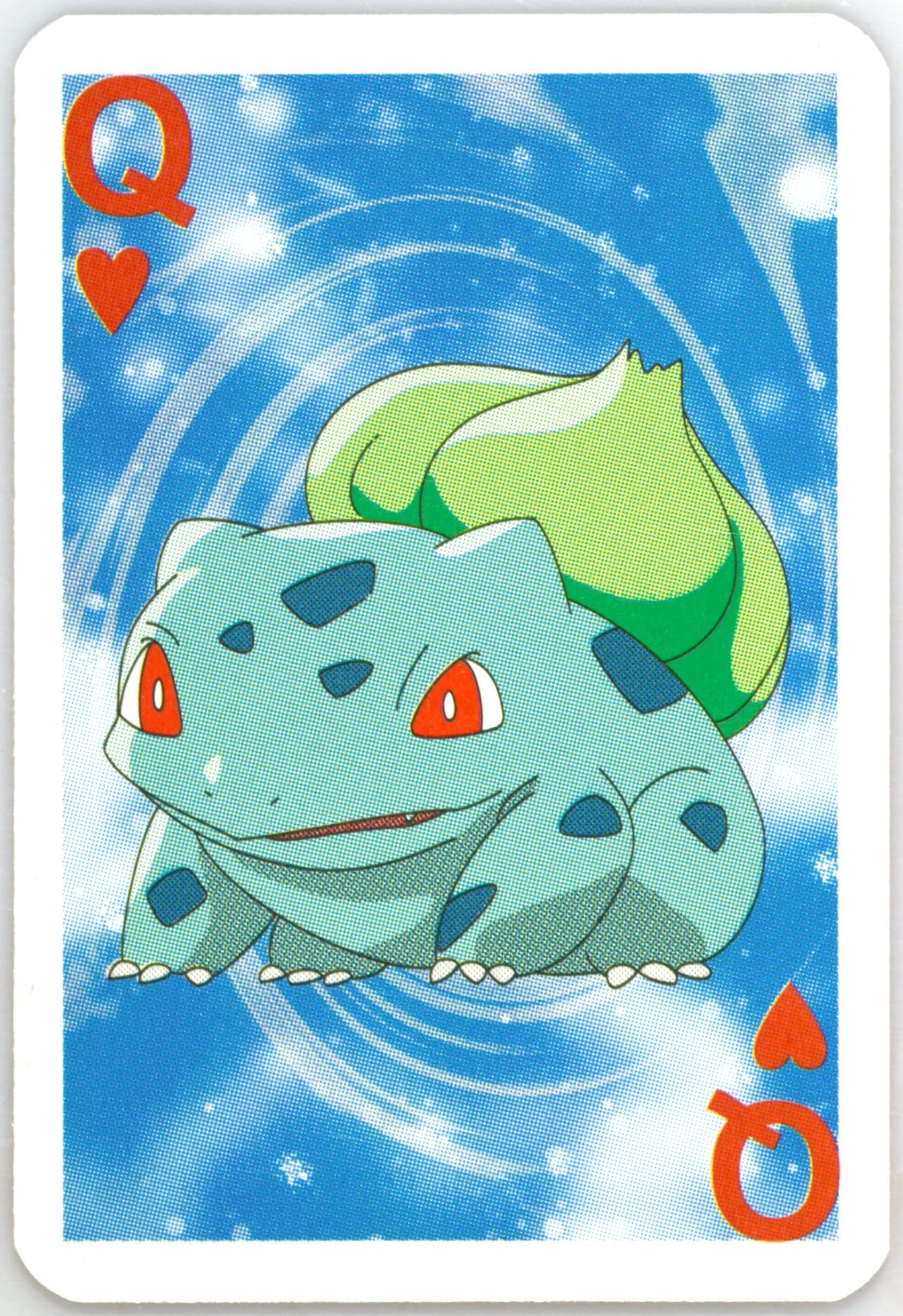 Bulbasaur Queen of Hearts 1999 Bicycle Pokemon Mini Playing Cards Blue Deck