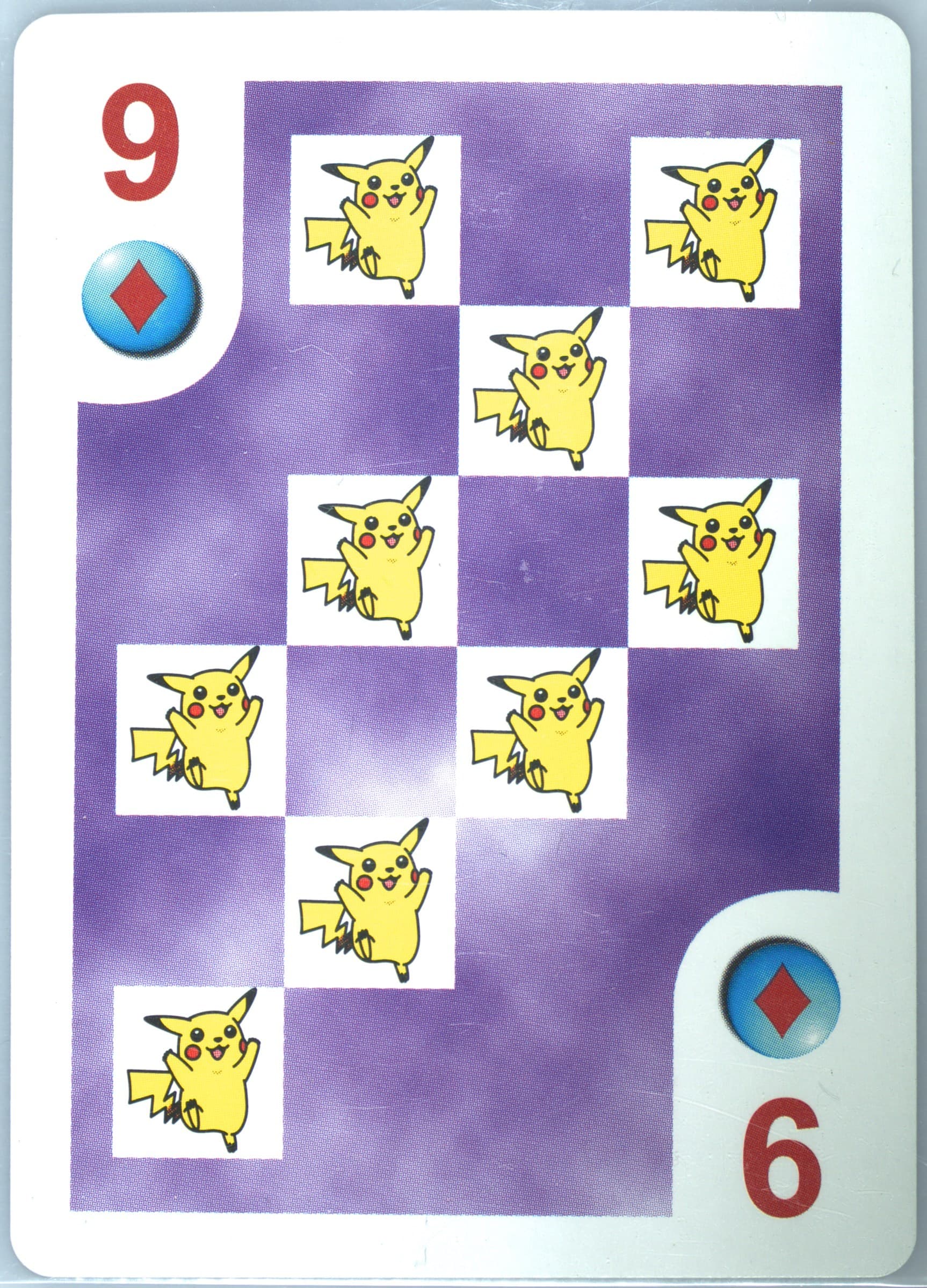 Pikachu 9 of Diamonds 1999 Bicycle Pokemon Playing Cards