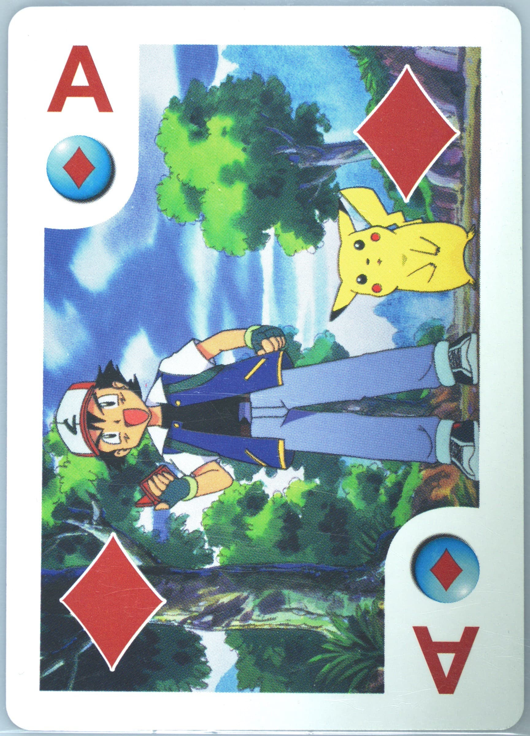 Ash and Pikachu Ace of Diamonds 1999 Bicycle Pokemon Playing Cards
