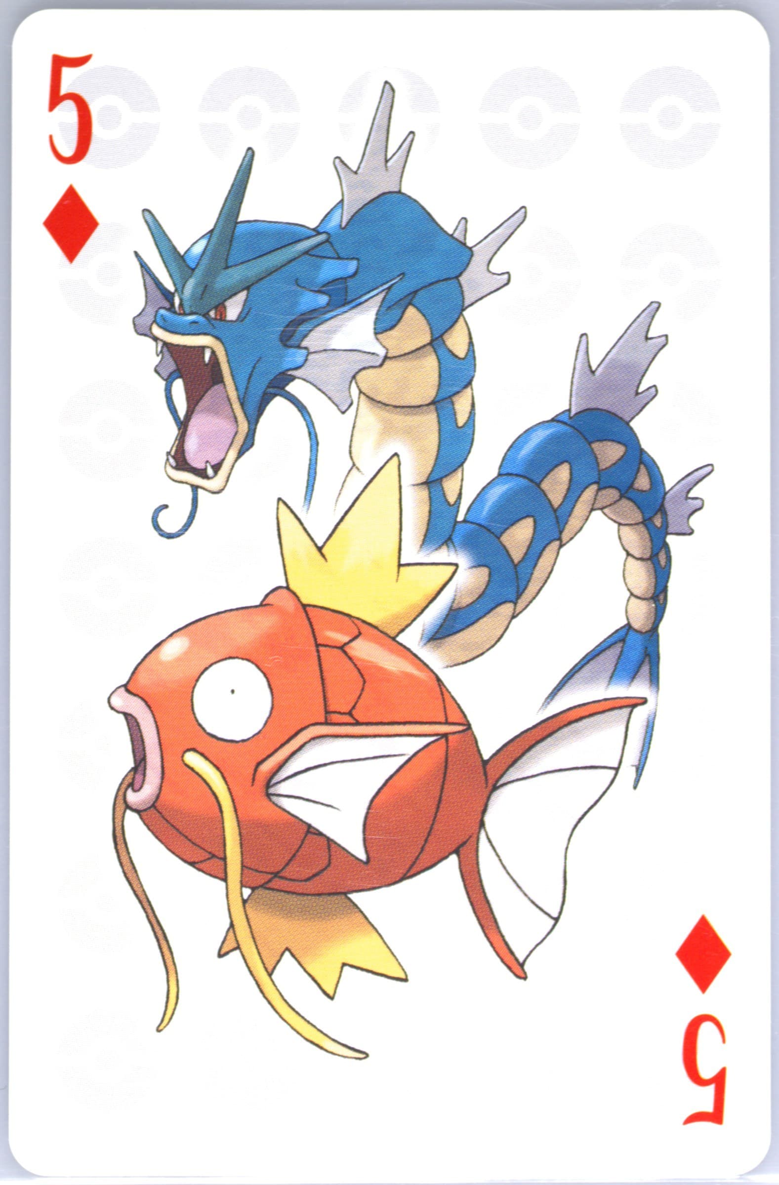 Gyarados/Magikarp 5 of Diamonds 2006 Pokemon Center 10th Anniversary Playing Cards Blue Deck