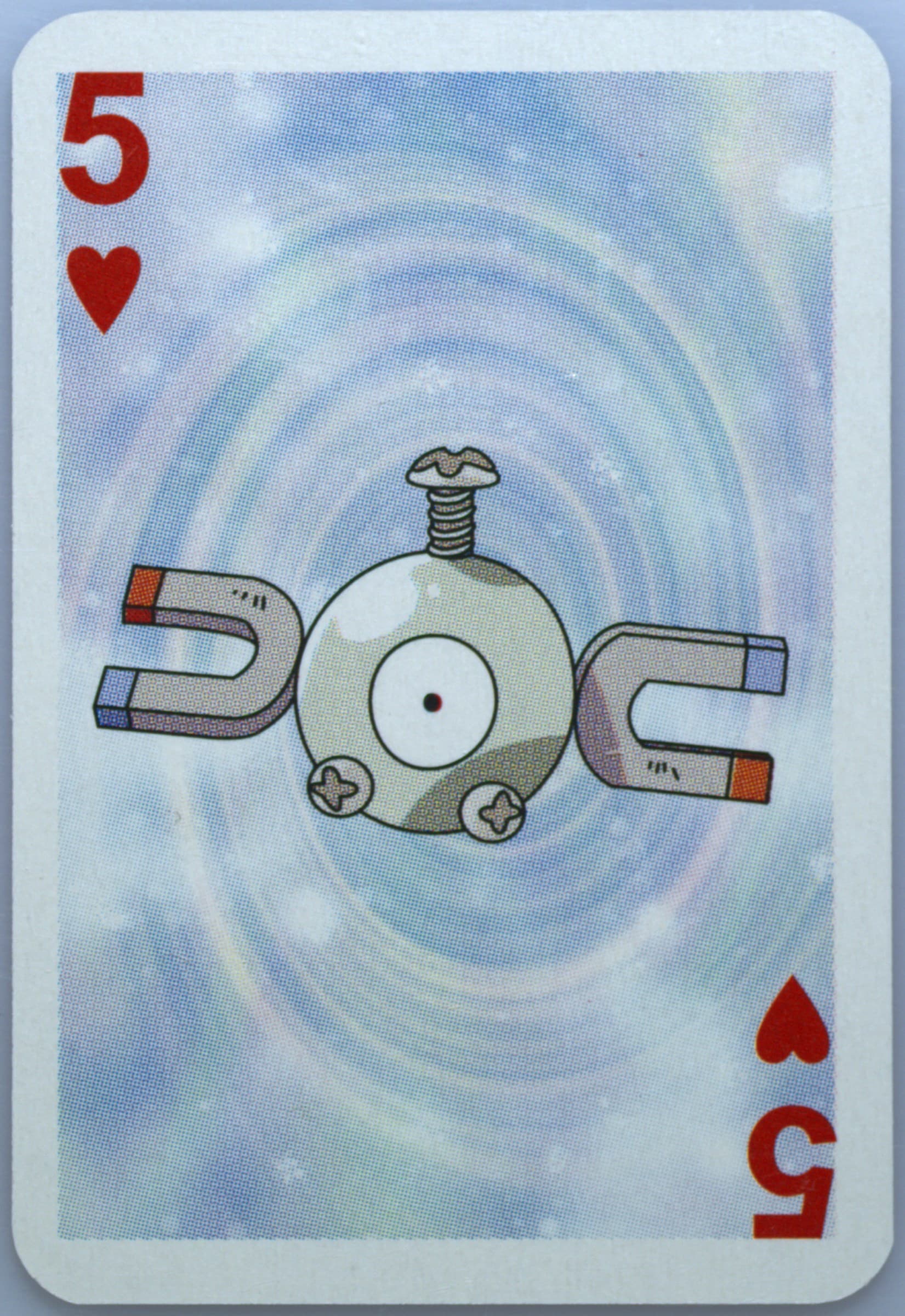 Magnemite 5 of Hearts 1999 Bicycle Pokemon Mini Playing Cards Blue Deck
