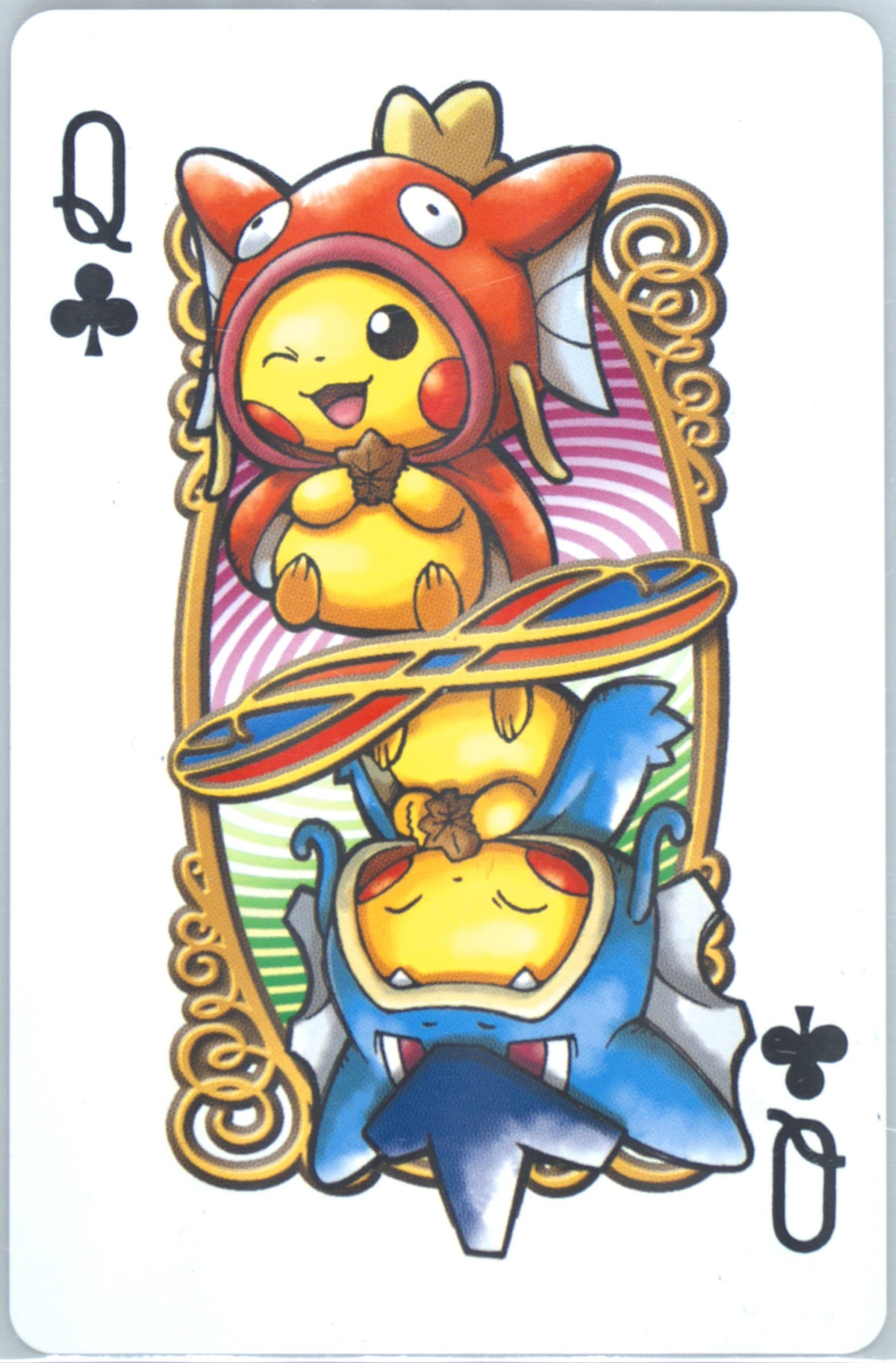 Queen of Clubs 2015 Pokemon Playing Cards Pretend Magikarp & Gyarados Pikachu