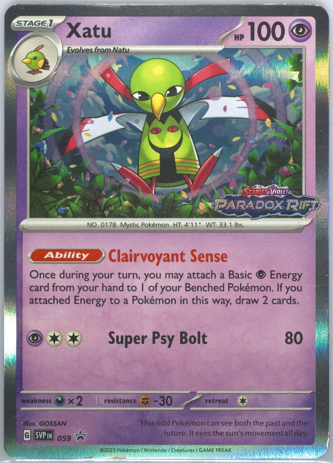 Xatu Paradox Rift Prerelease (059) 2023 Pokemon Svp EN-SV Black Star Promo