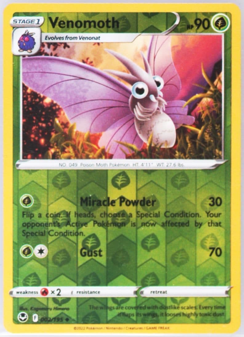 Venomoth-Reverse Foil (002) 2022 Pokemon Sword & Shield Silver Tempest