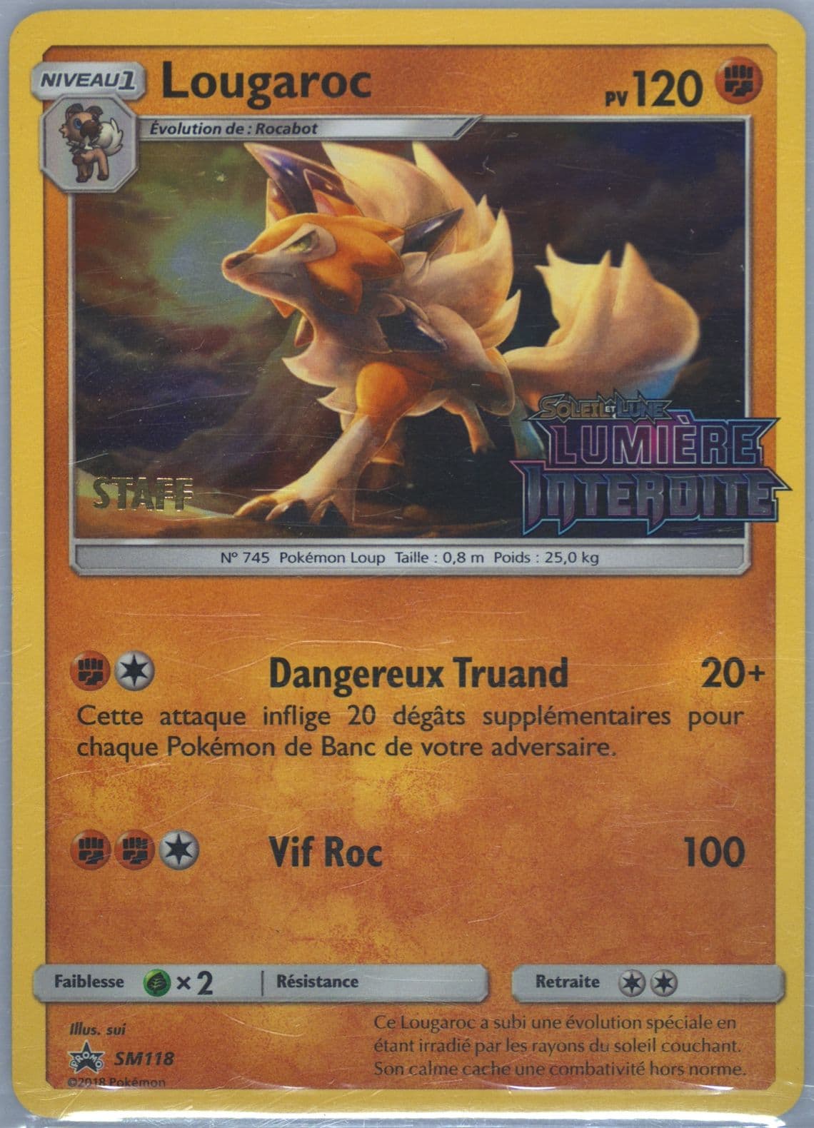 Lougaroc-Holo Forbidden Light Prerelease-Staff-French (SM118) 2018 Pokemon SM Black Star Promo