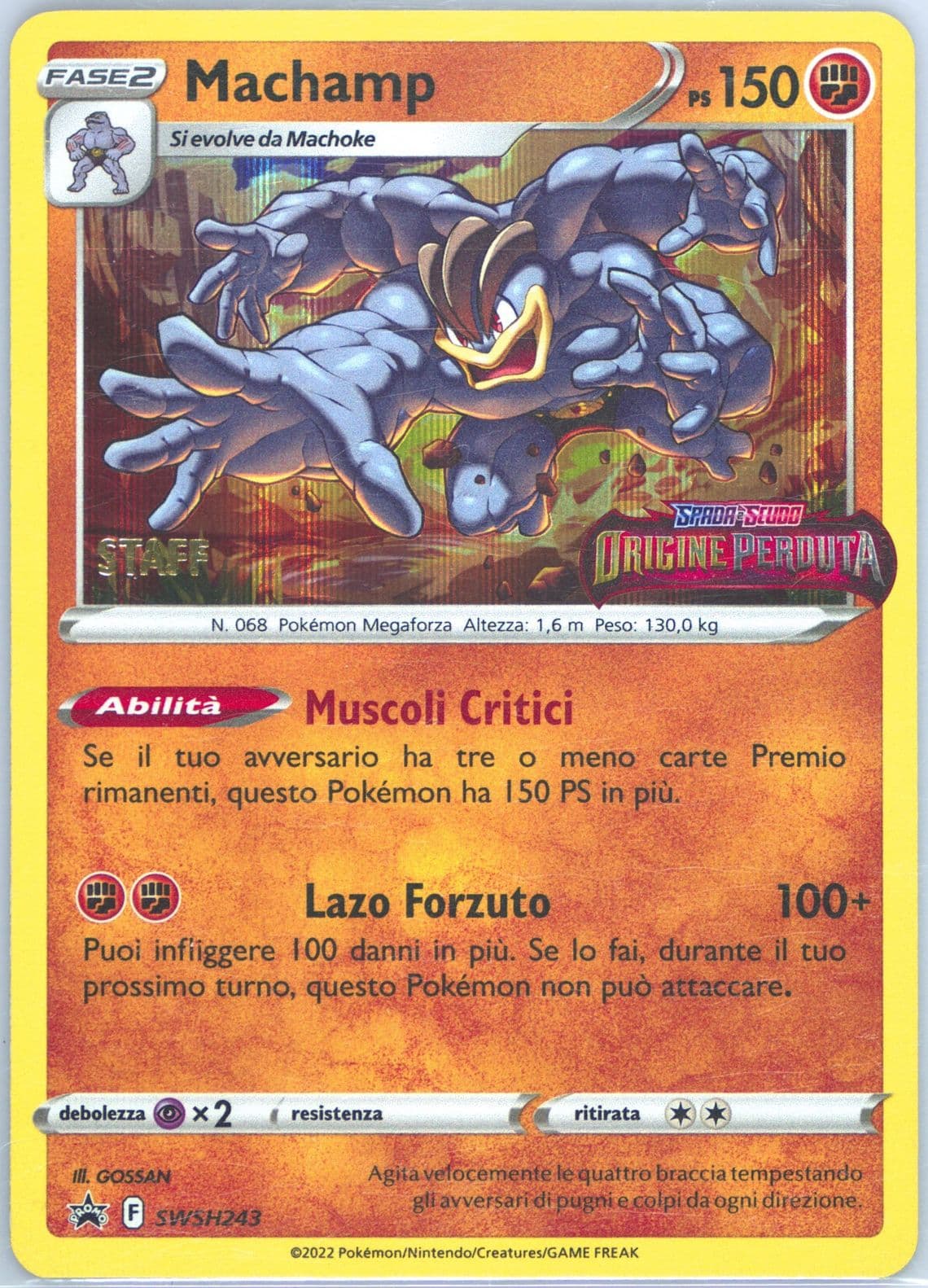 Machamp-Holo Prerelease-Staff-Italian (243) 2023 Pokemon Swsh Black Star Promo