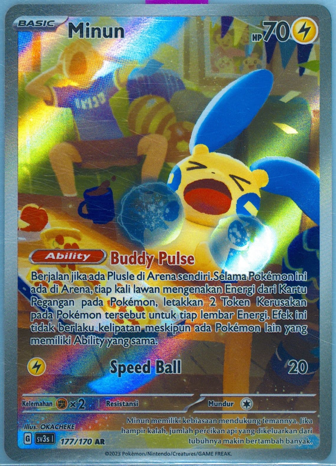 Minun Art Rare (177) 2023 Pokemon Indonesian Sv3s I-Black Shine