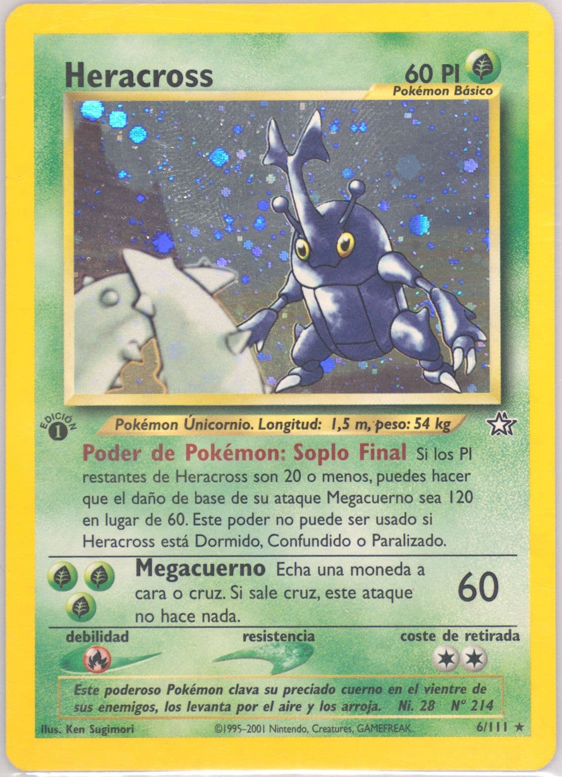 Heracross-Holo 1st Edition (6) 2001 Pokemon Spanish Neo Genesis