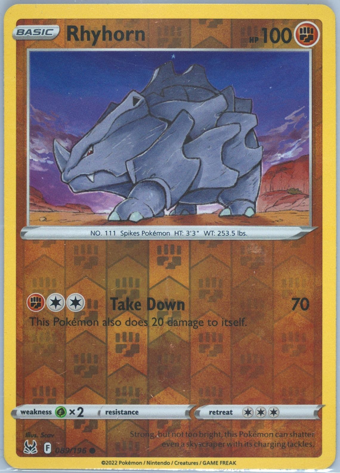 Rhyhorn-Reverse Foil (089) 2022 Pokemon Sword & Shield Lost Origin