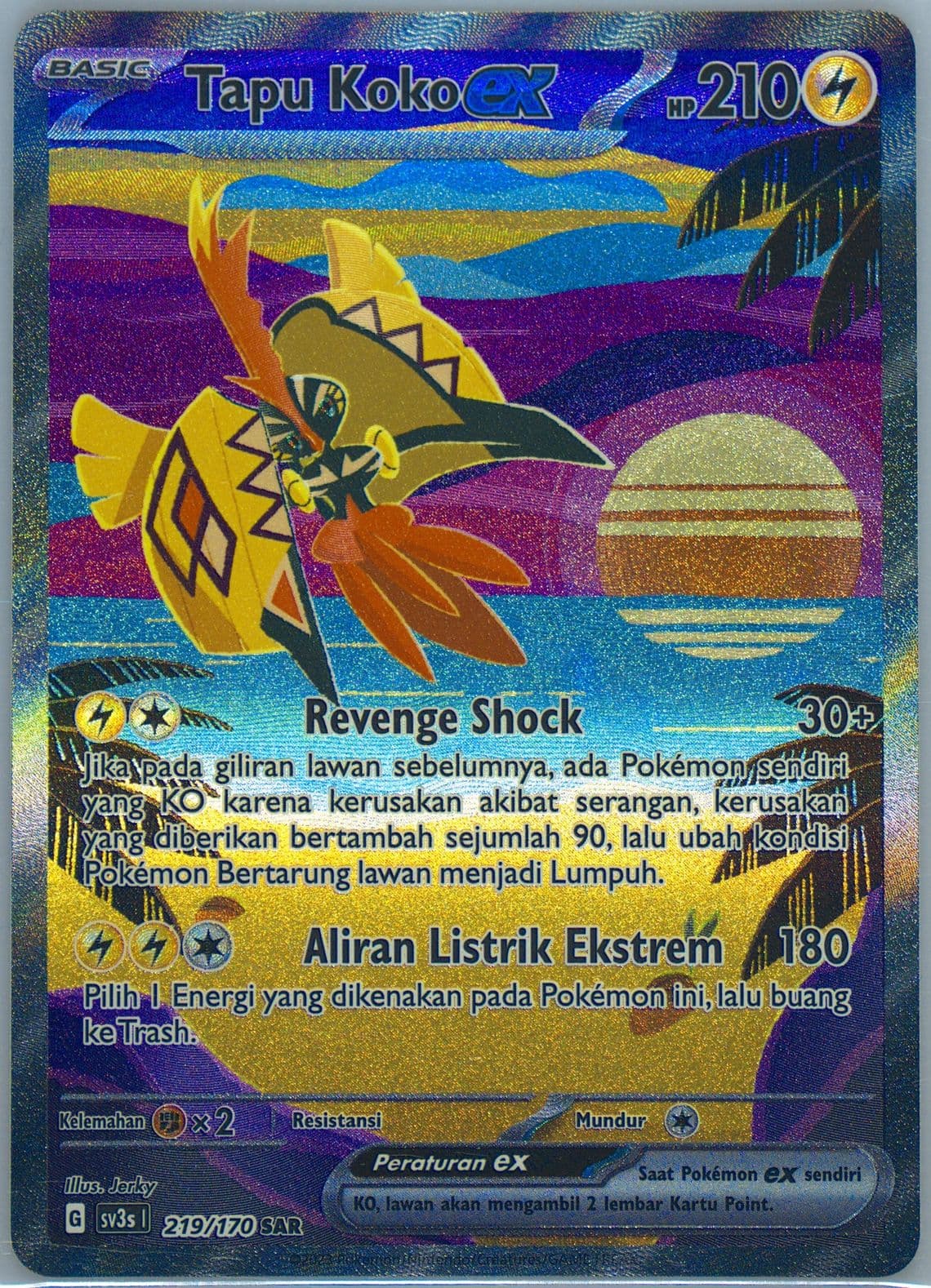 Tapu Koko EX Special Art Rare (219) 2023 Pokemon Indonesian Sv3s I-Black Shine