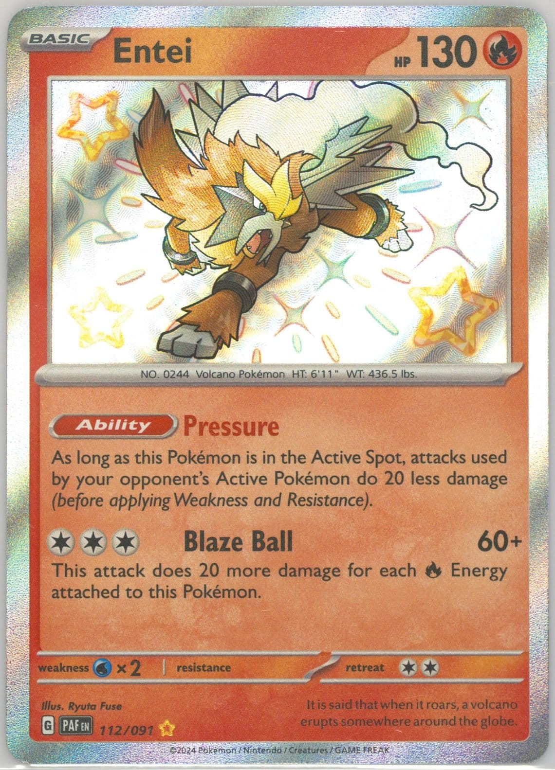 Entei Shiny Rare (112) 2024 Pokemon Paf EN-Paldean Fates