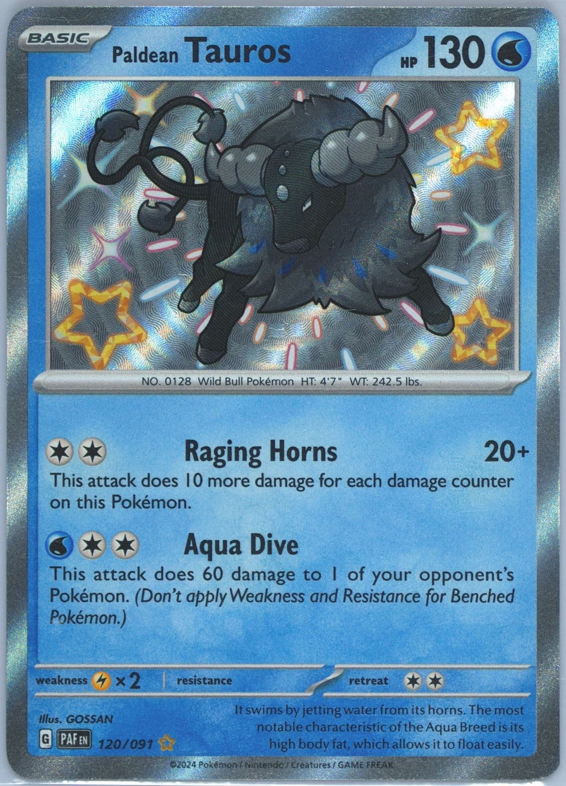 Paldean Tauros Shiny Rare (120) 2024 Pokemon Paf EN-Paldean Fates